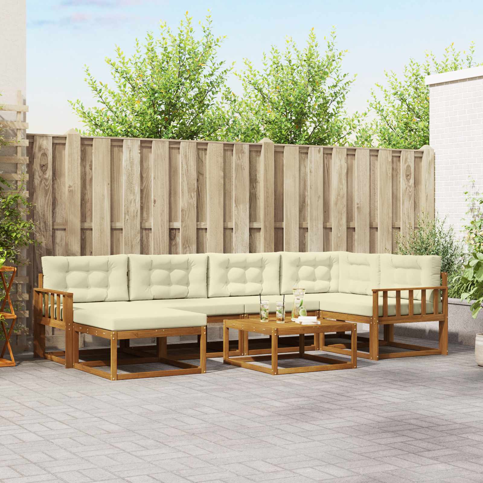 vidaXL Set de canapele de exterior cu pernă 7 pcs Natural și Crem