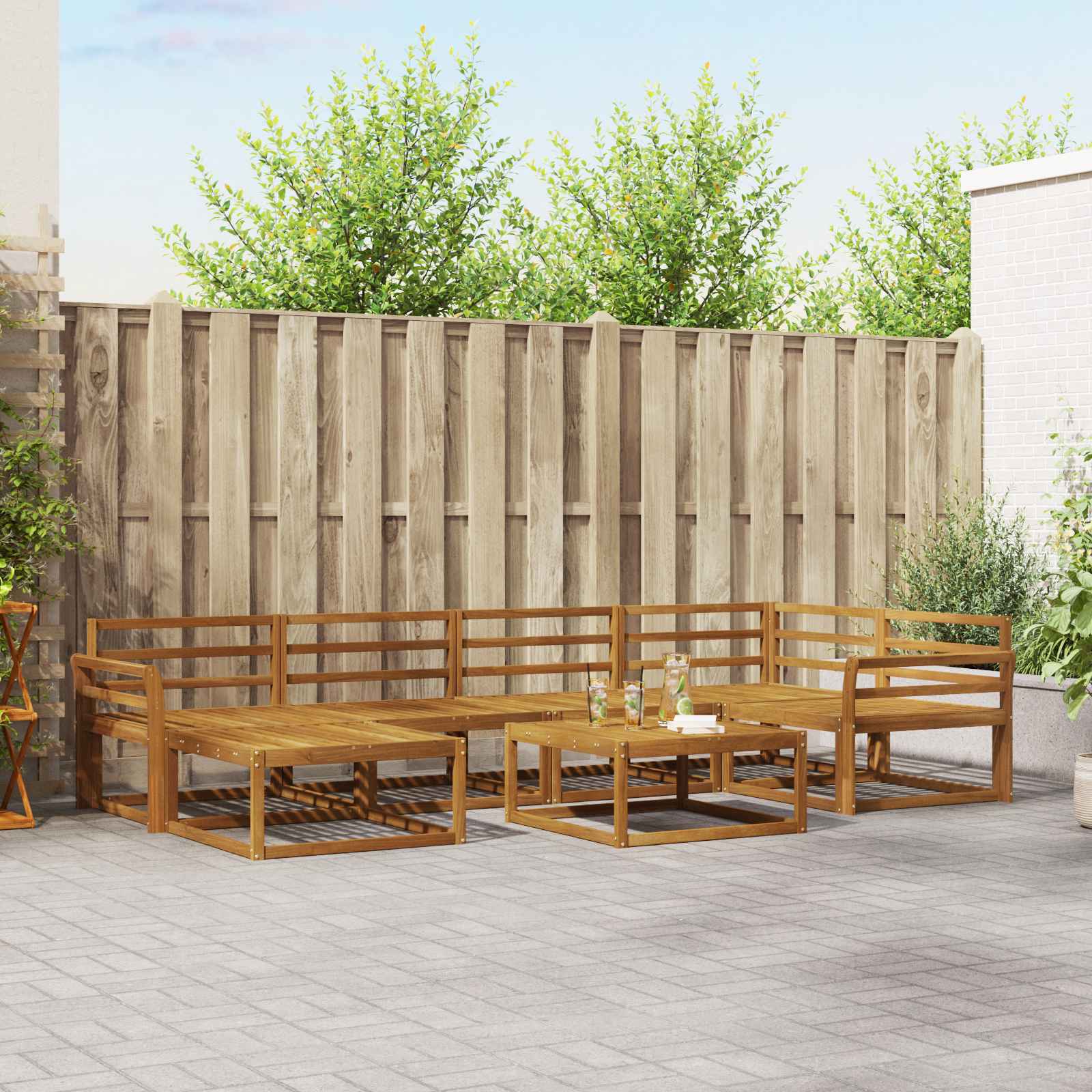 Buiten bankenset 7 pcs Naturel Massief Acaciahout image 1