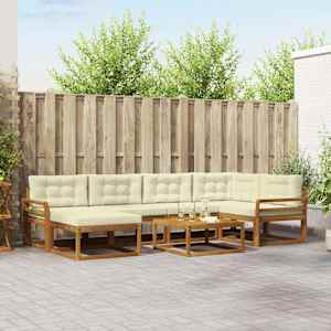 Zunanja garnitura za sedenje z blazino 7 pcs Naravna in smetana