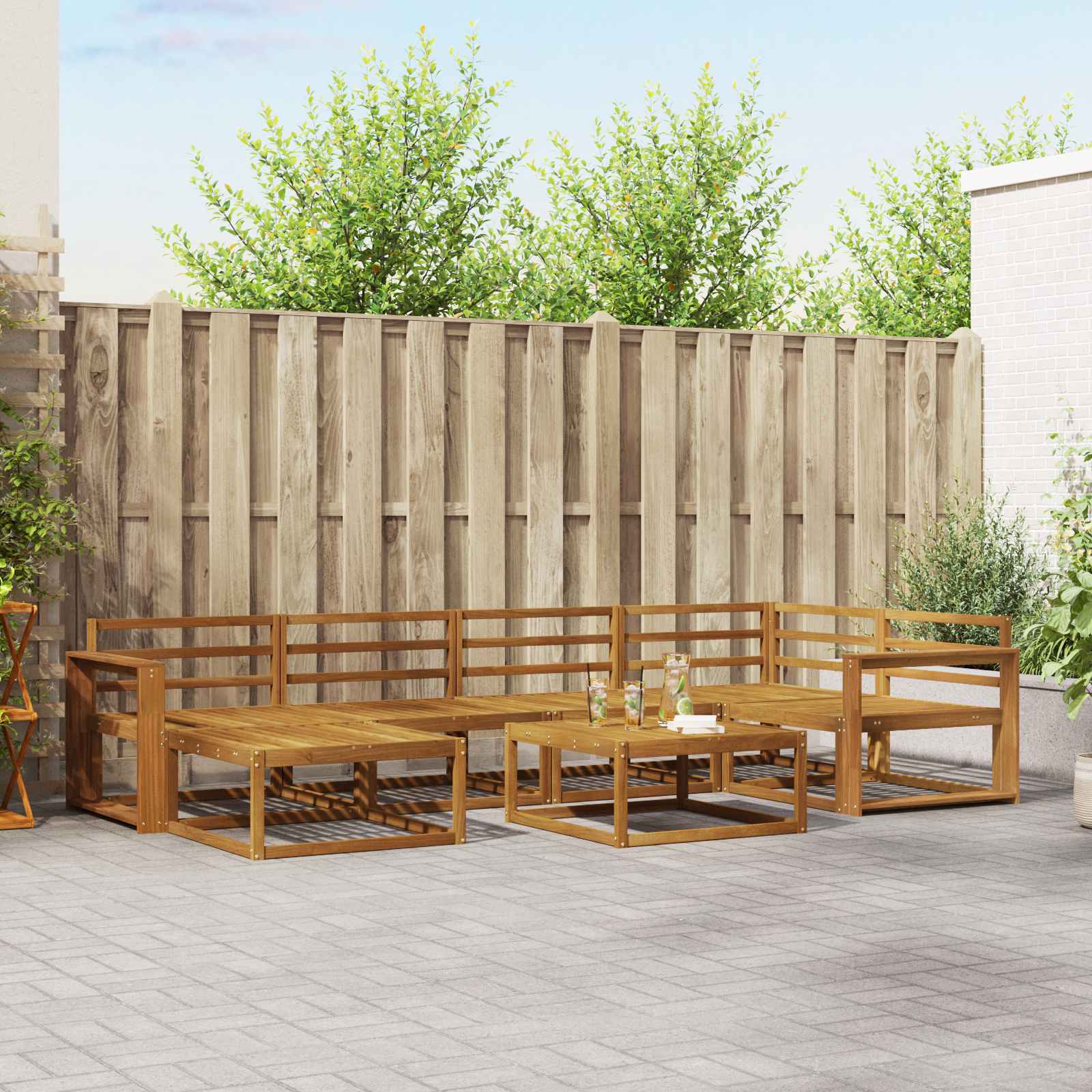 Buiten bankenset 7 pcs Naturel Massief Acaciahout image 1