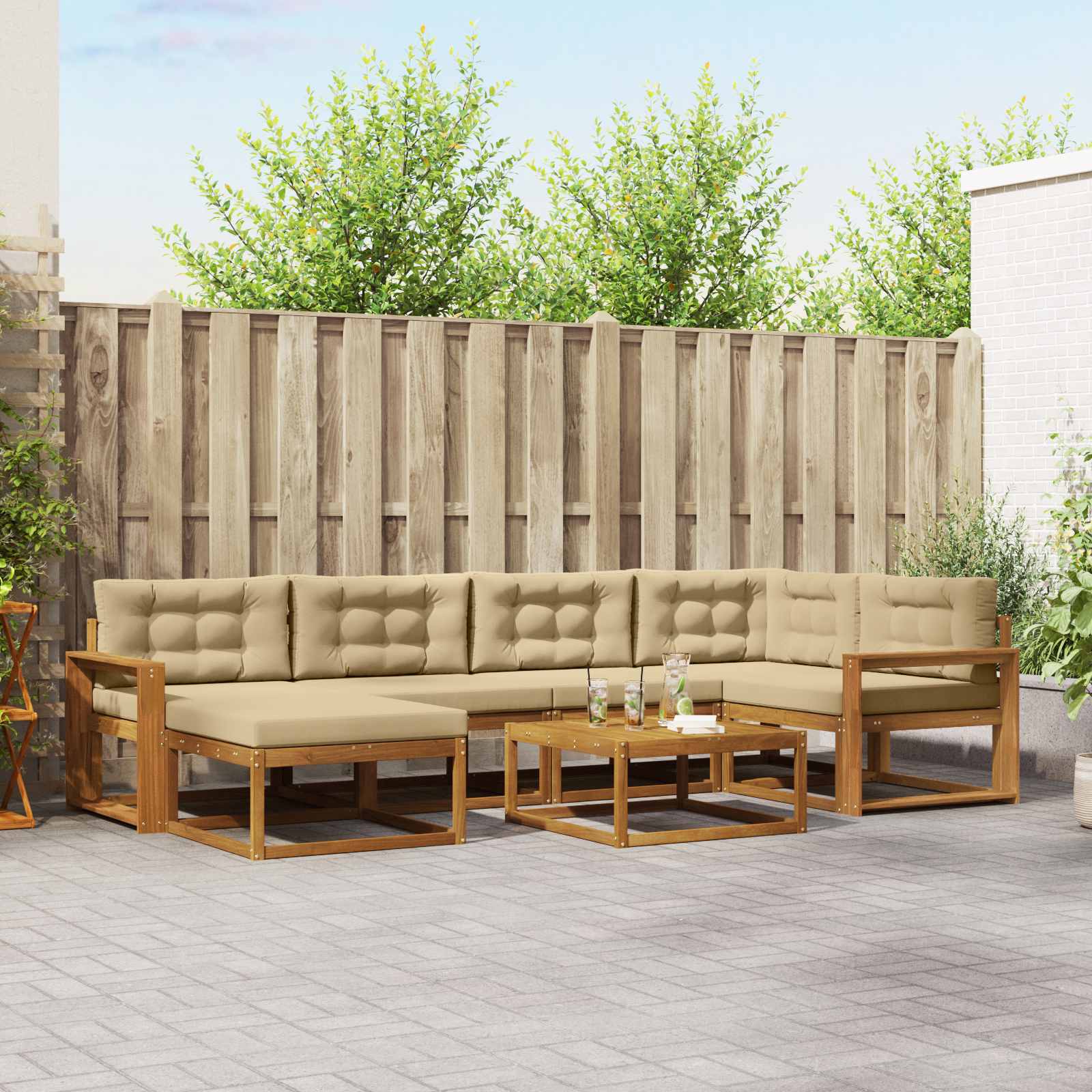 vidaXL Outdoor-Sofagarnitur mit Kissen 7 pcs Natur und Beige