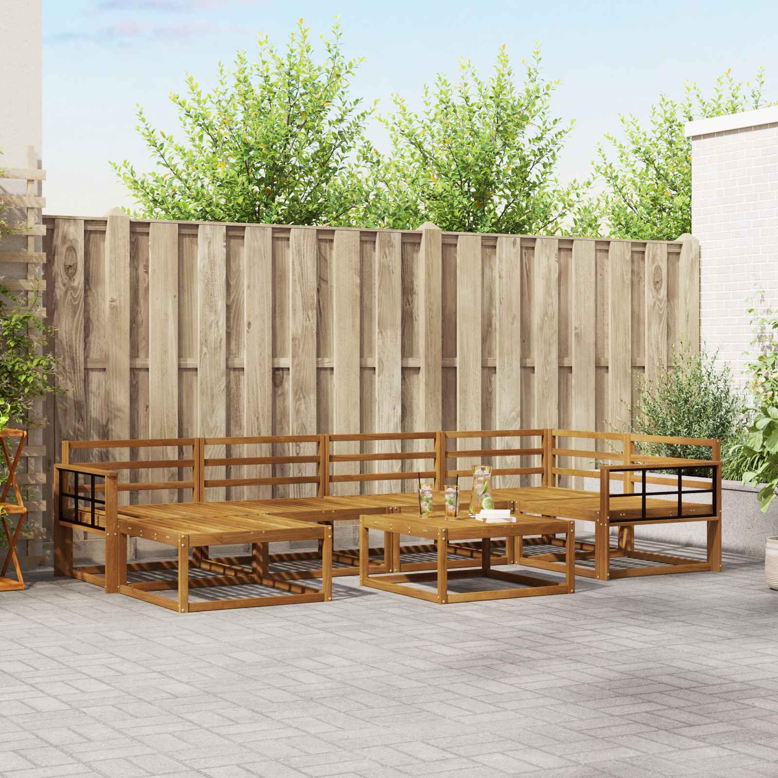 Buiten bankenset 7 pcs Naturel Massief Acaciahout image 1