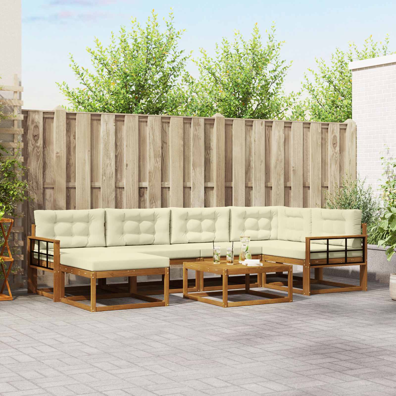 vidaXL Set de canapele de exterior cu pernă 7 pcs Natural și Crem