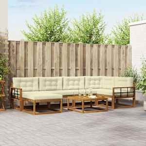 Zunanja garnitura za sedenje z blazino 7 pcs Naravna in smetana