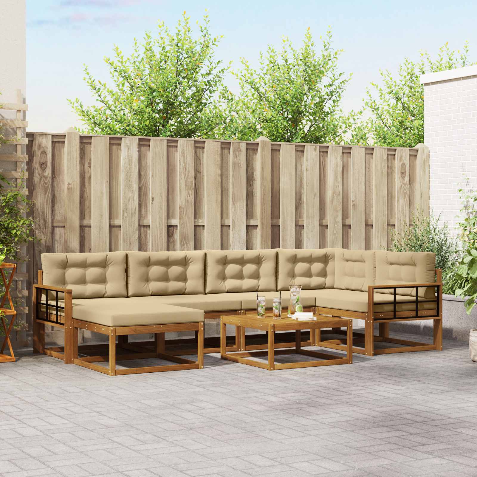 vidaXL Set de canapele de exterior cu pernă 7 pcs Natural și Bej