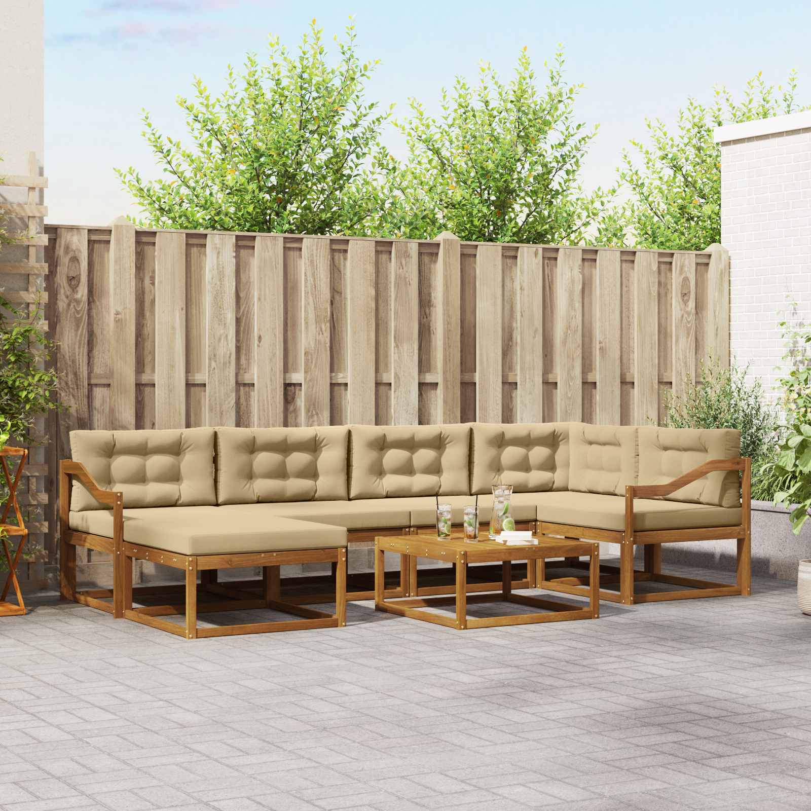 vidaXL Set de canapele de exterior cu pernă 7 pcs Natural și Bej