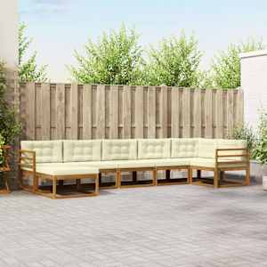 Zunanja garnitura za sedenje z blazino 7 pcs Naravna in smetana