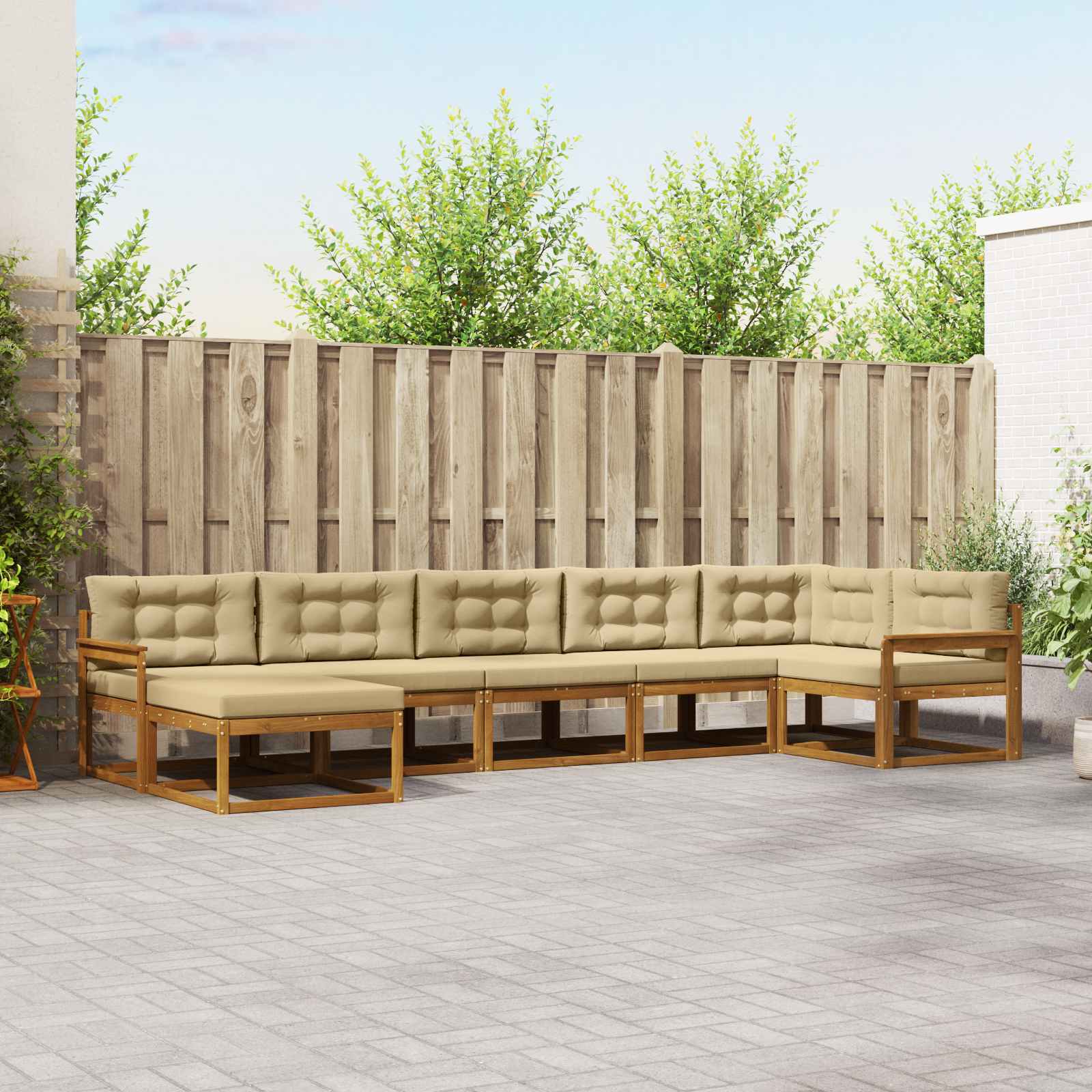 vidaXL Set de canapele de exterior cu pernă 7 pcs Natural și Bej