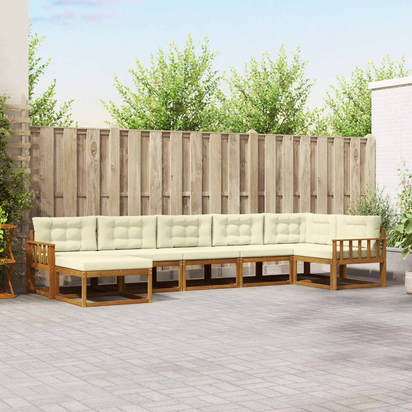 vidaXL Set de canapele de exterior cu pernă 7 pcs Natural și Crem