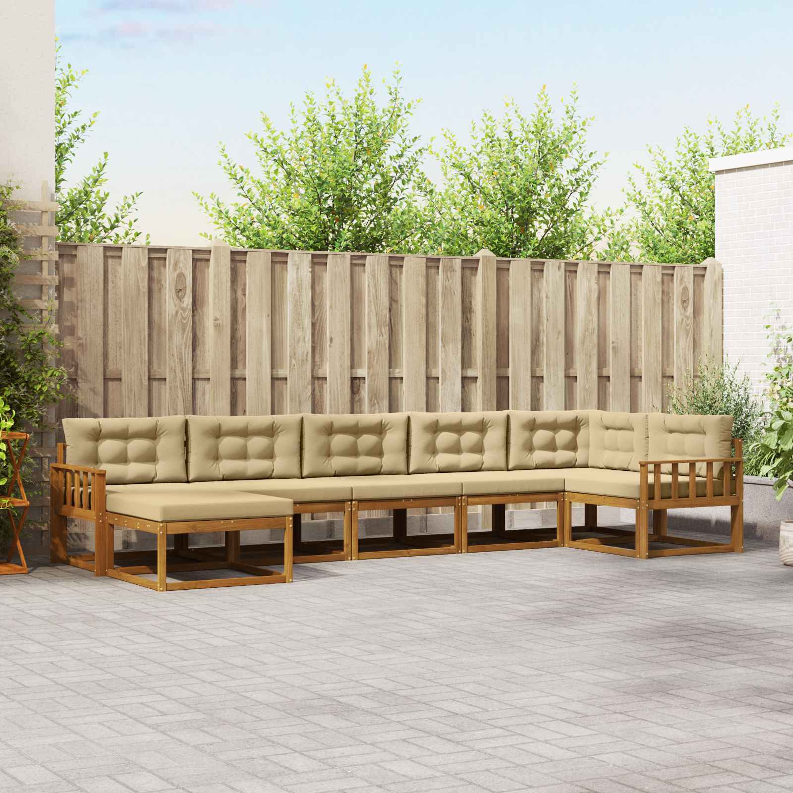 vidaXL Set de canapele de exterior cu pernă 7 pcs Natural și Bej