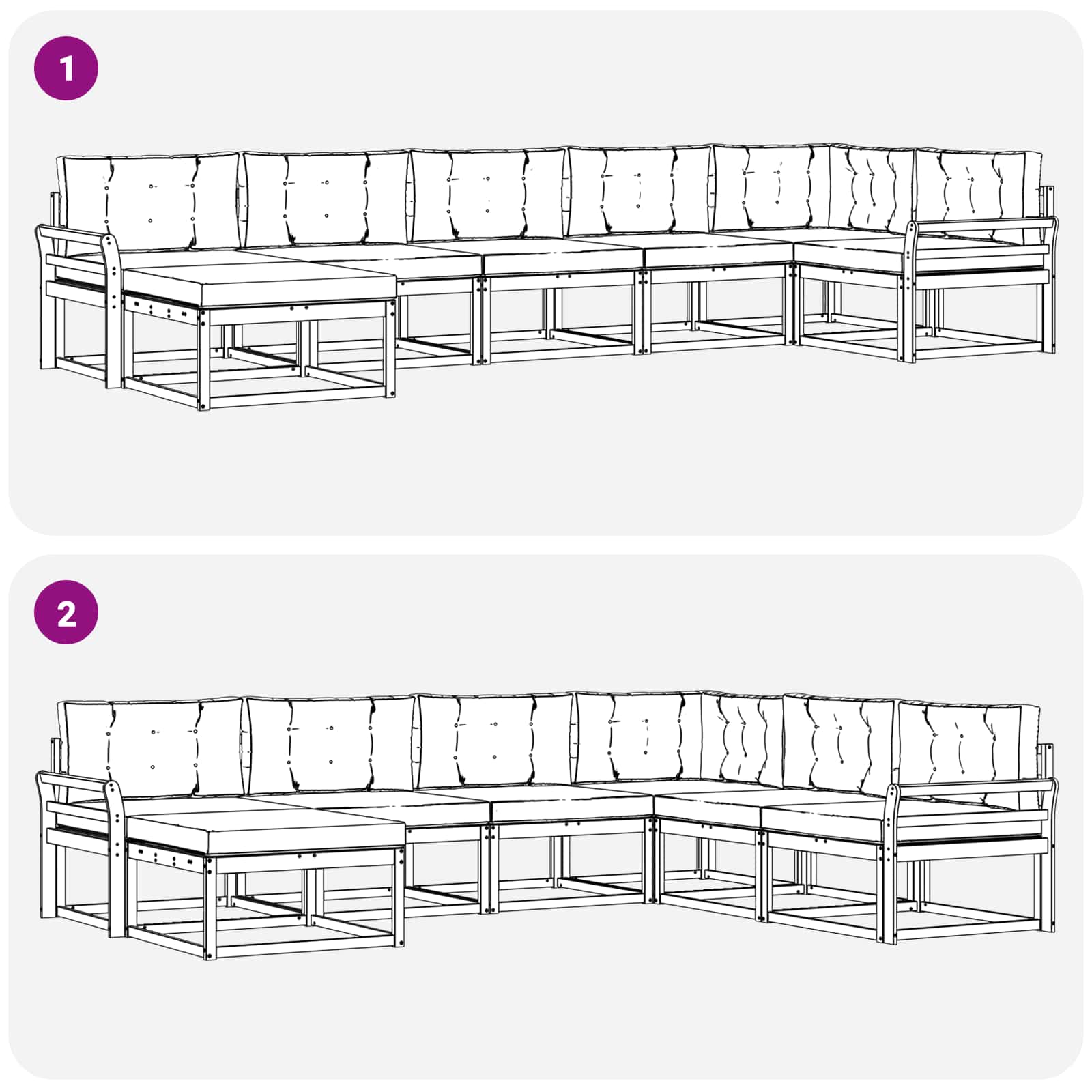 Buiten bankenset met kussen 7 pcs Natuurlijk en Lichtgrijs - Afbeelding 7