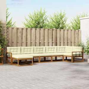 Zunanja garnitura za sedenje z blazino 7 pcs Naravna in smetana