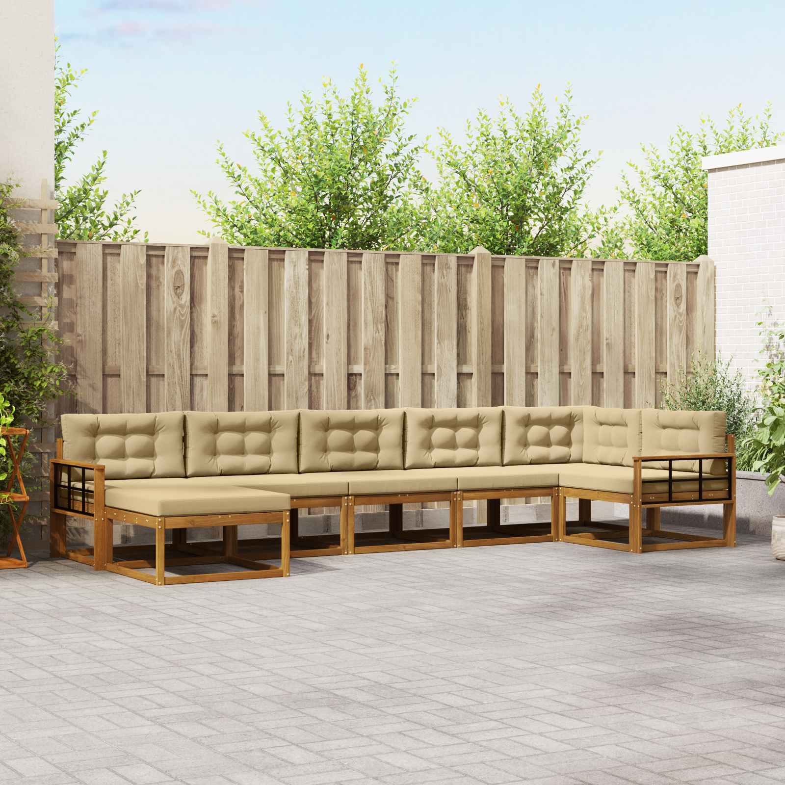 vidaXL Set de canapele de exterior cu pernă 7 pcs Natural și Bej