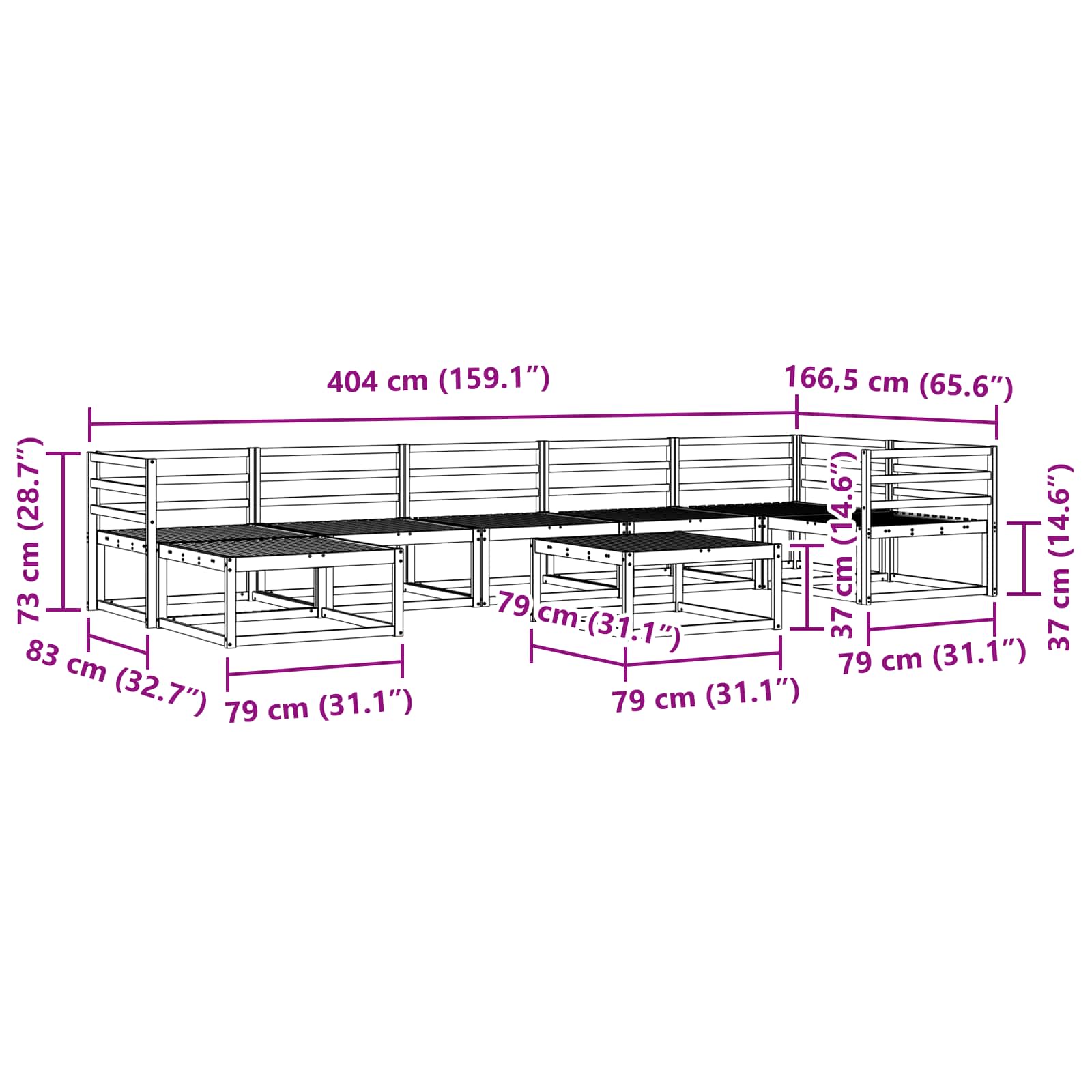 Buiten bankenset 8 pcs Naturel Massief Acaciahout image 11