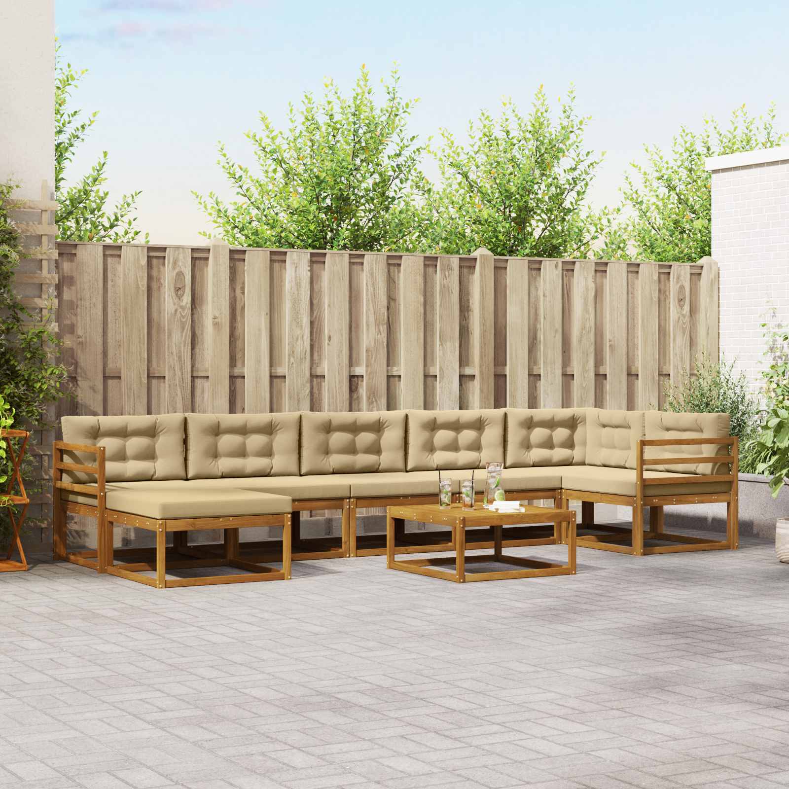 vidaXL Set de canapele de exterior cu pernă 8 pcs Natural și Bej