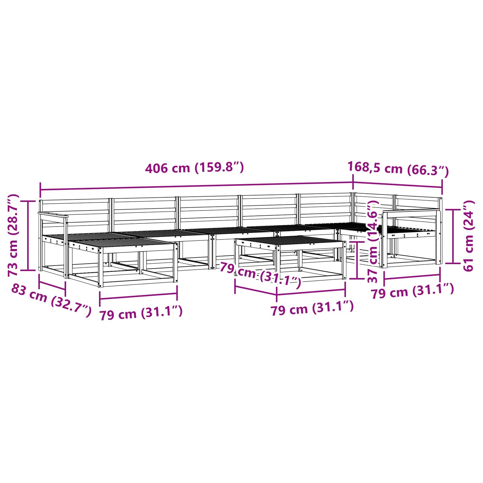 Buiten bankenset 8 pcs Naturel Massief Acaciahout image 11