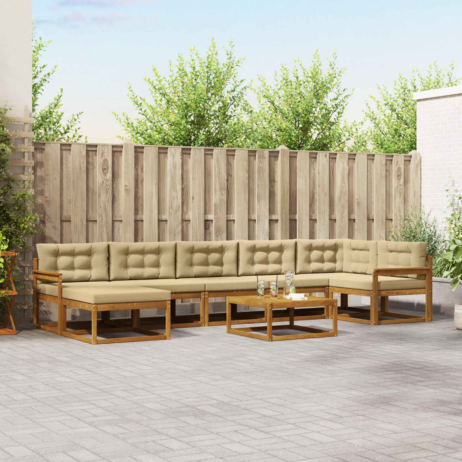 vidaXL Set de canapele de exterior cu pernă 8 pcs Natural și Bej