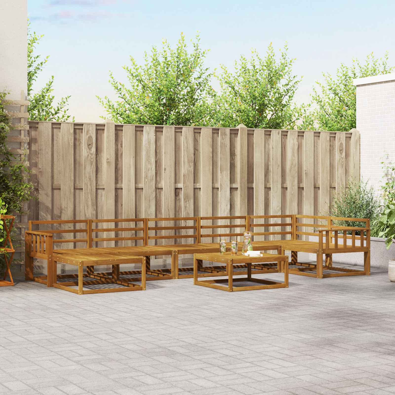 Buiten bankenset 8 pcs Naturel Massief Acaciahout image 1