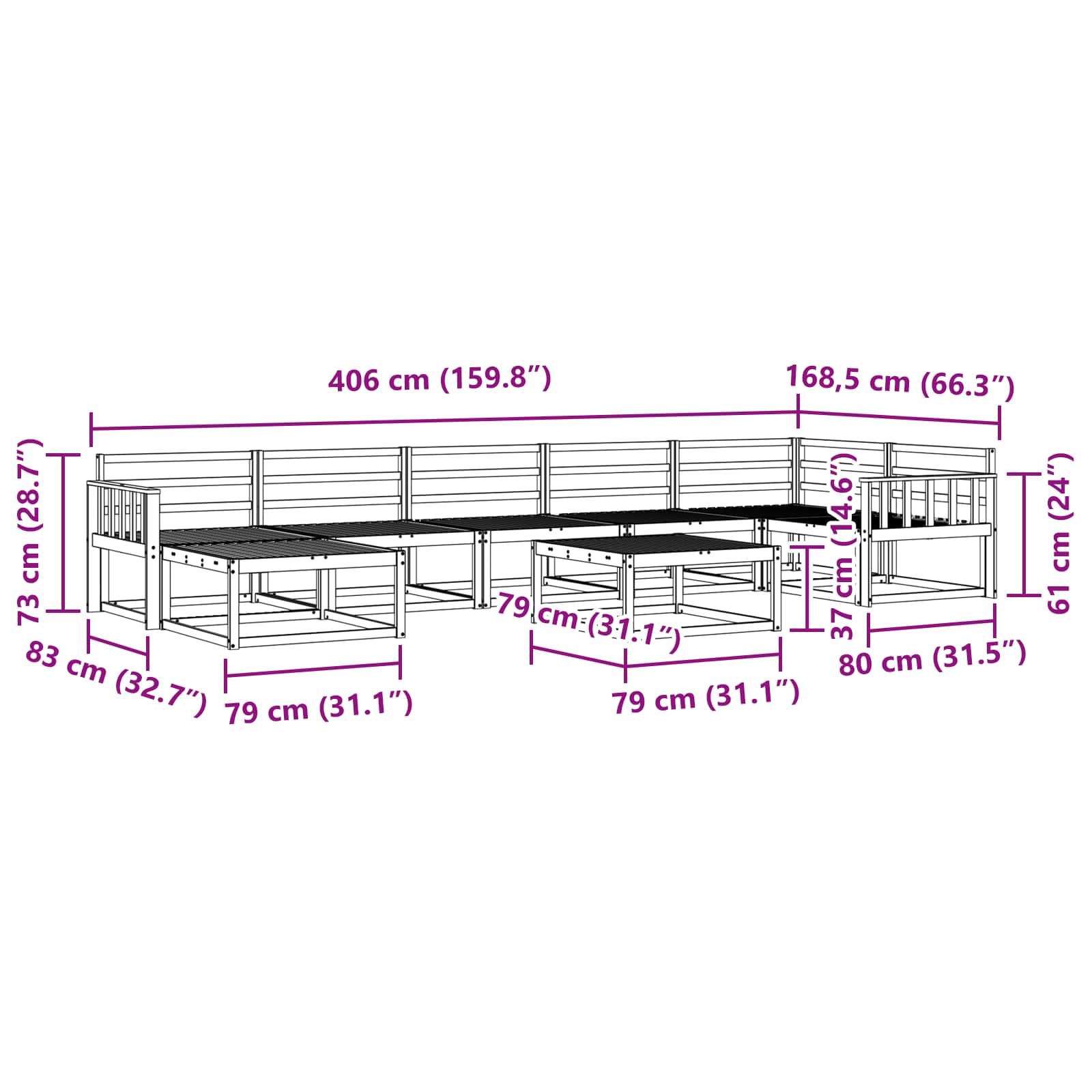 Buiten bankenset 8 pcs Naturel Massief Acaciahout image 11