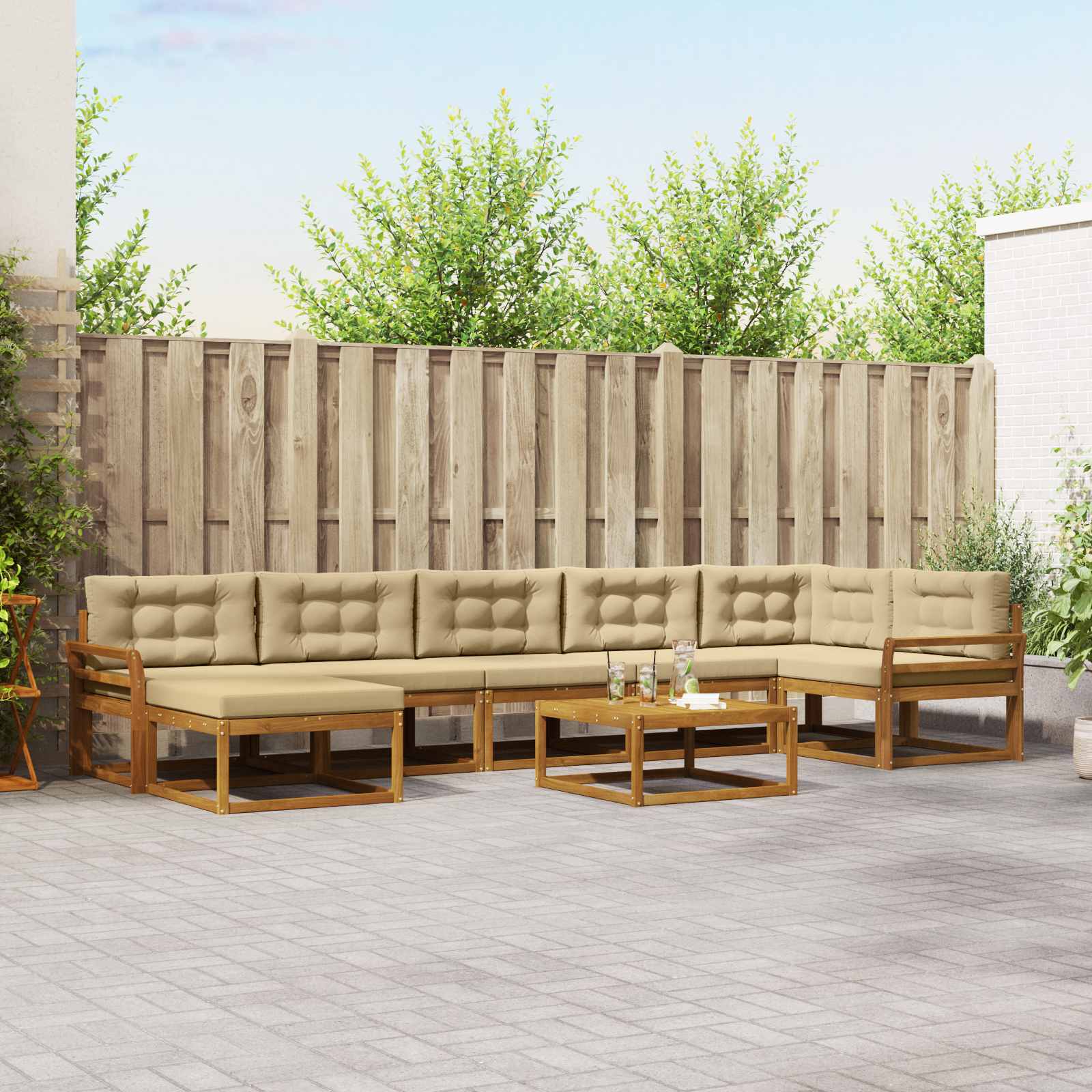 vidaXL Set de canapele de exterior cu pernă 8 pcs Natural și Bej