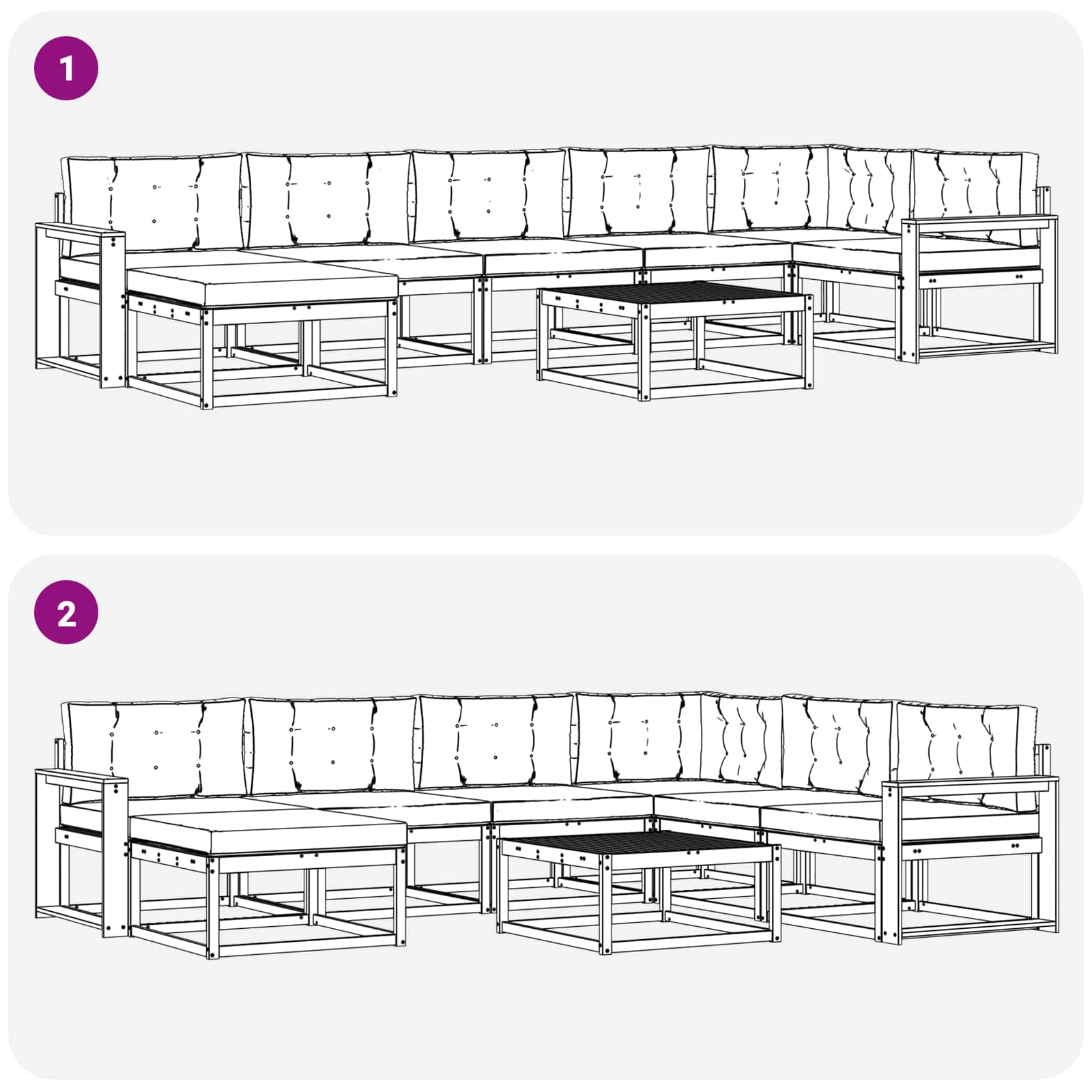Zunanja garnitura za sedenje z blazino 8 pcs Naravna in smetana - slika 9