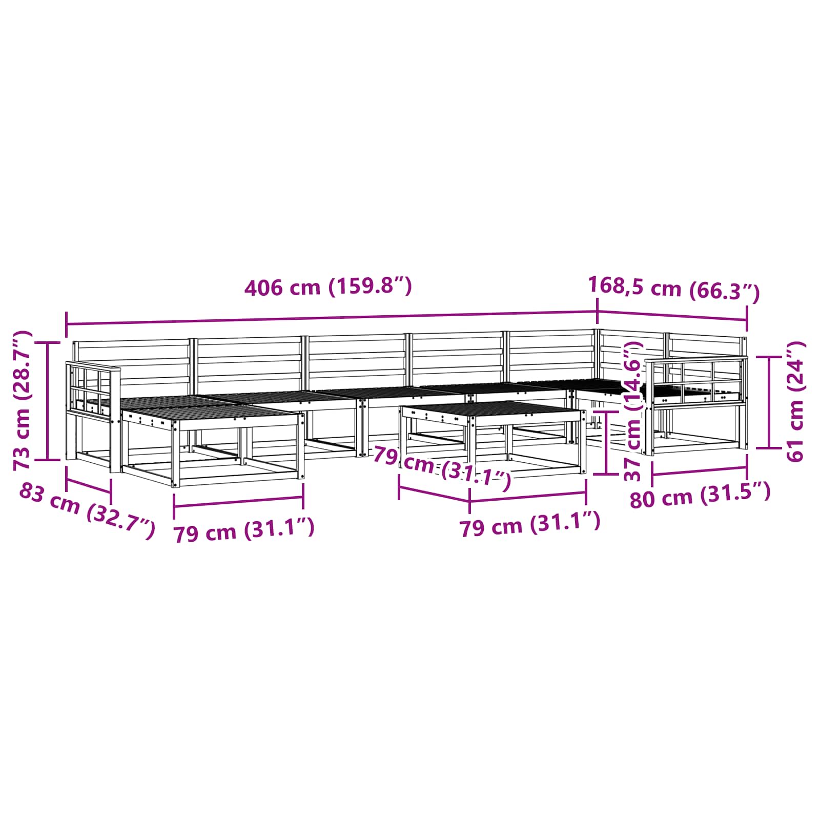 Zunanja garnitura za sedenje 8 pcs Naravna Masiven les akacije - slika 11
