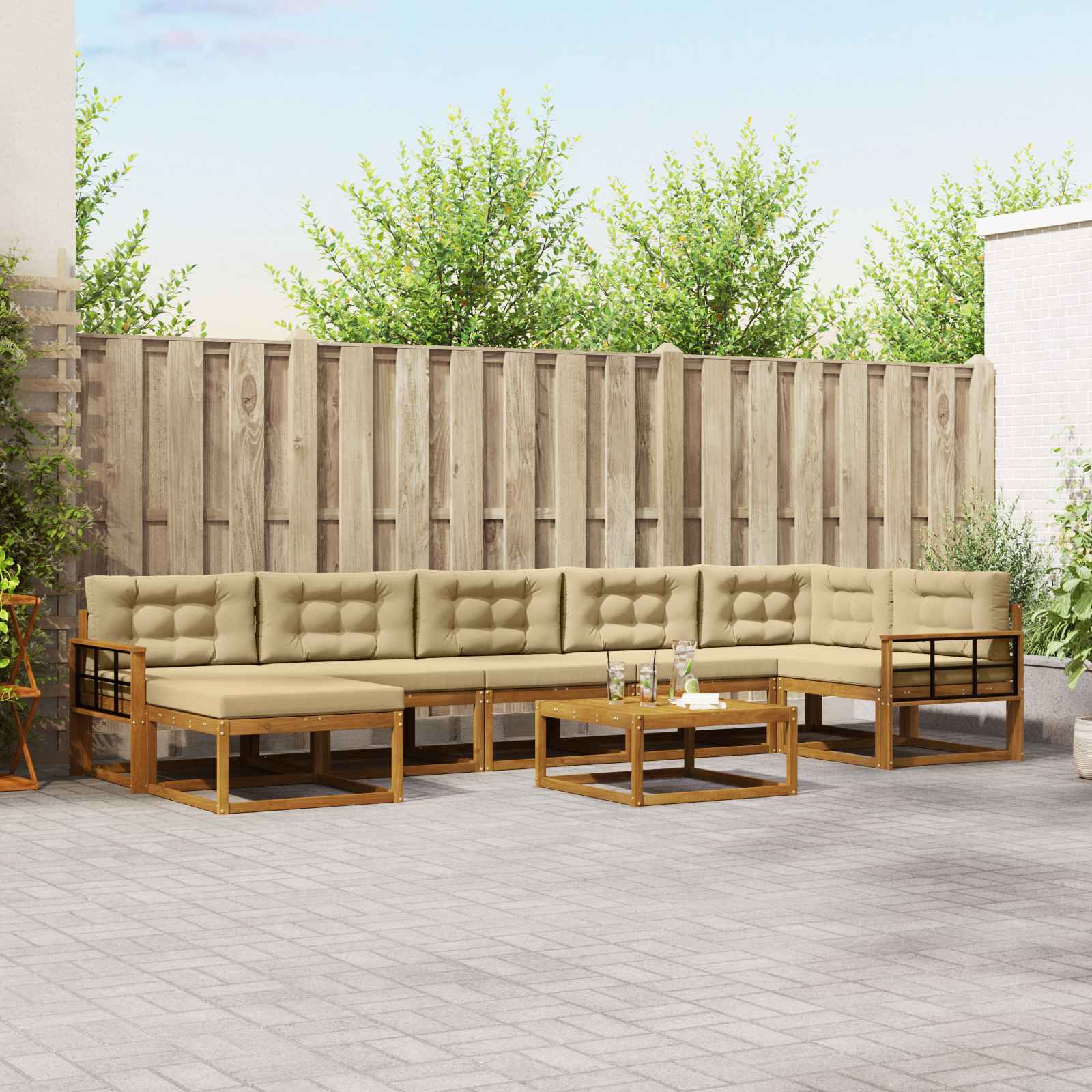 vidaXL Set de canapele de exterior cu pernă 8 pcs Natural și Bej