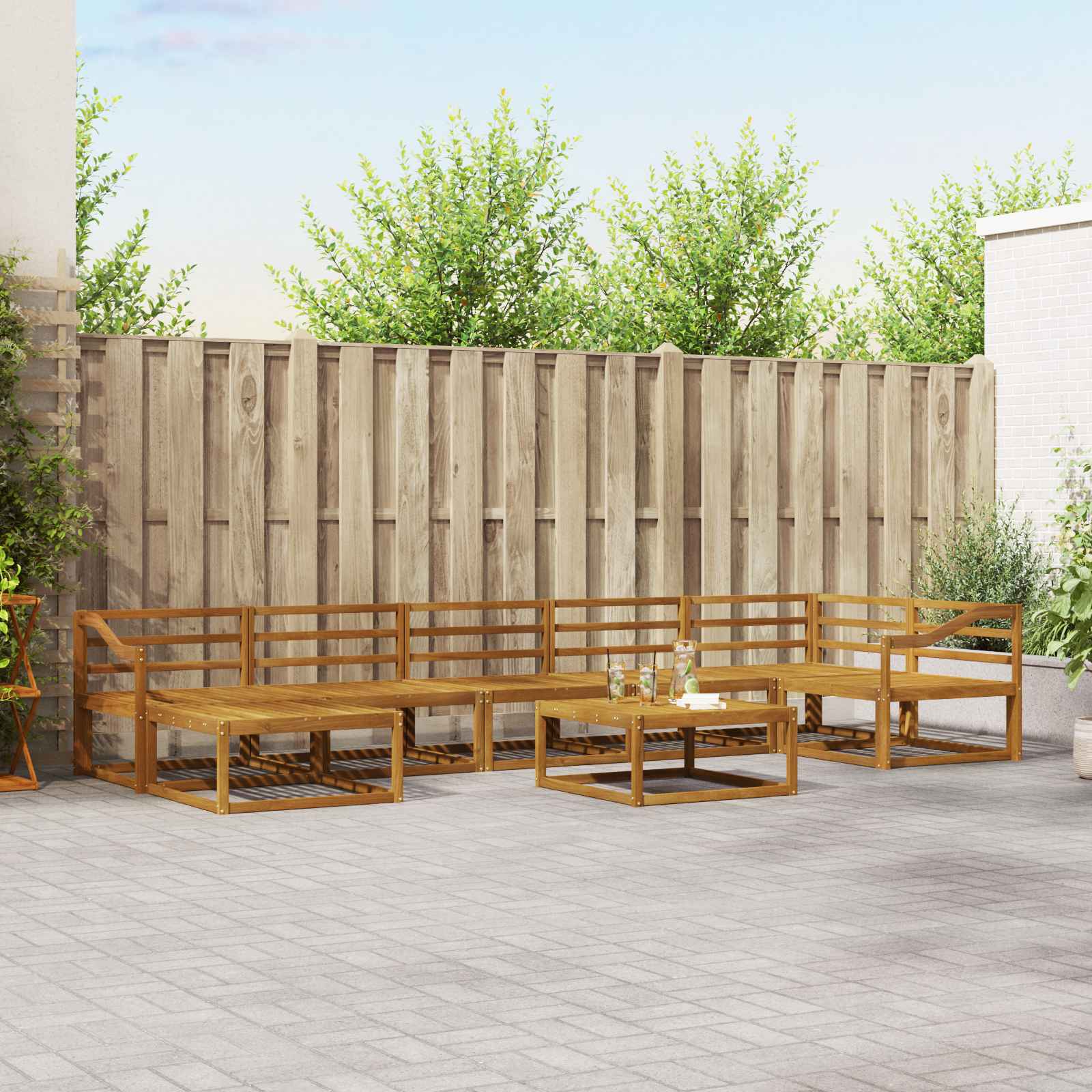 Buiten bankenset 8 pcs Naturel Massief Acaciahout image 1