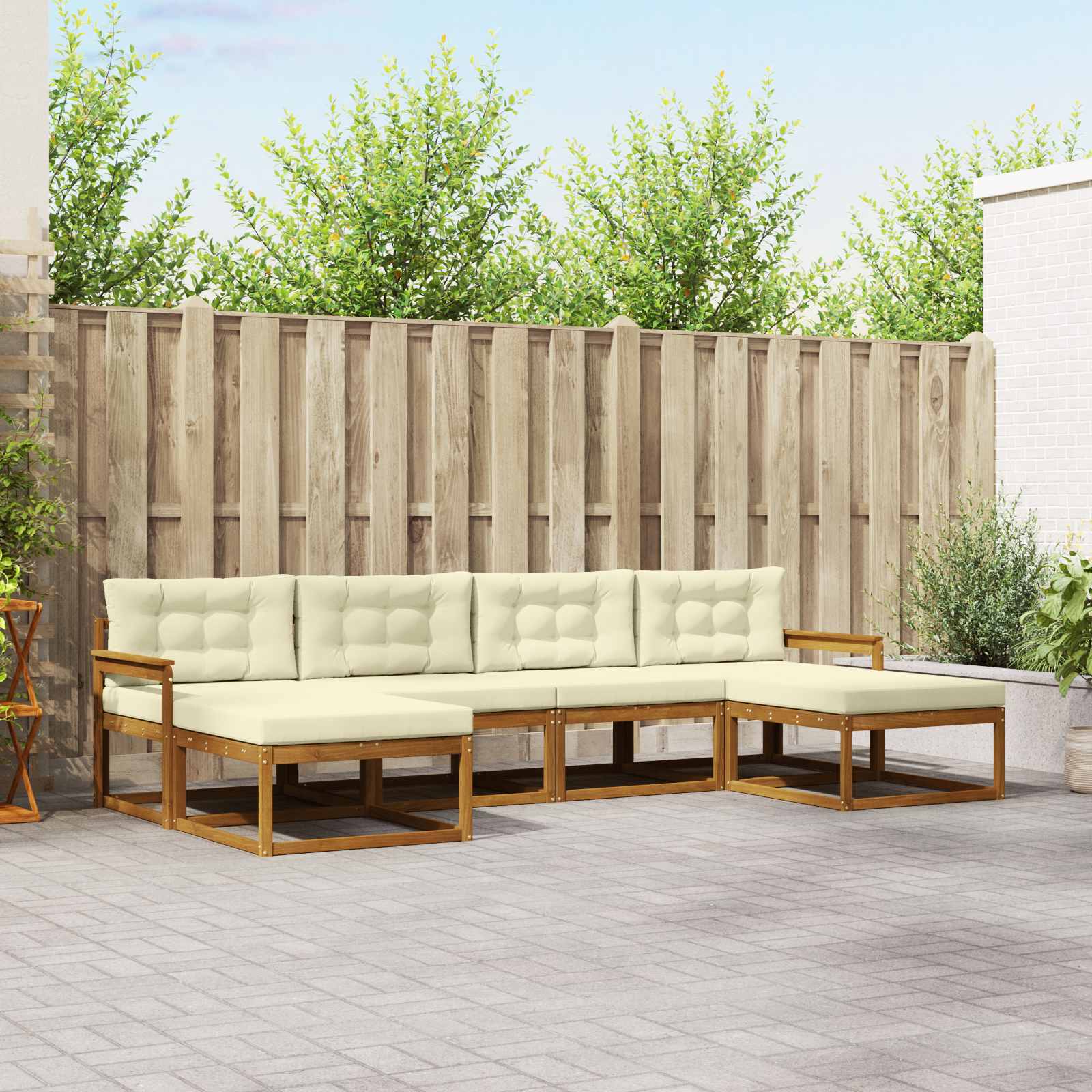 vidaXL Outdoor-Sofagarnitur mit Kissen 6 pcs Natur und Creme