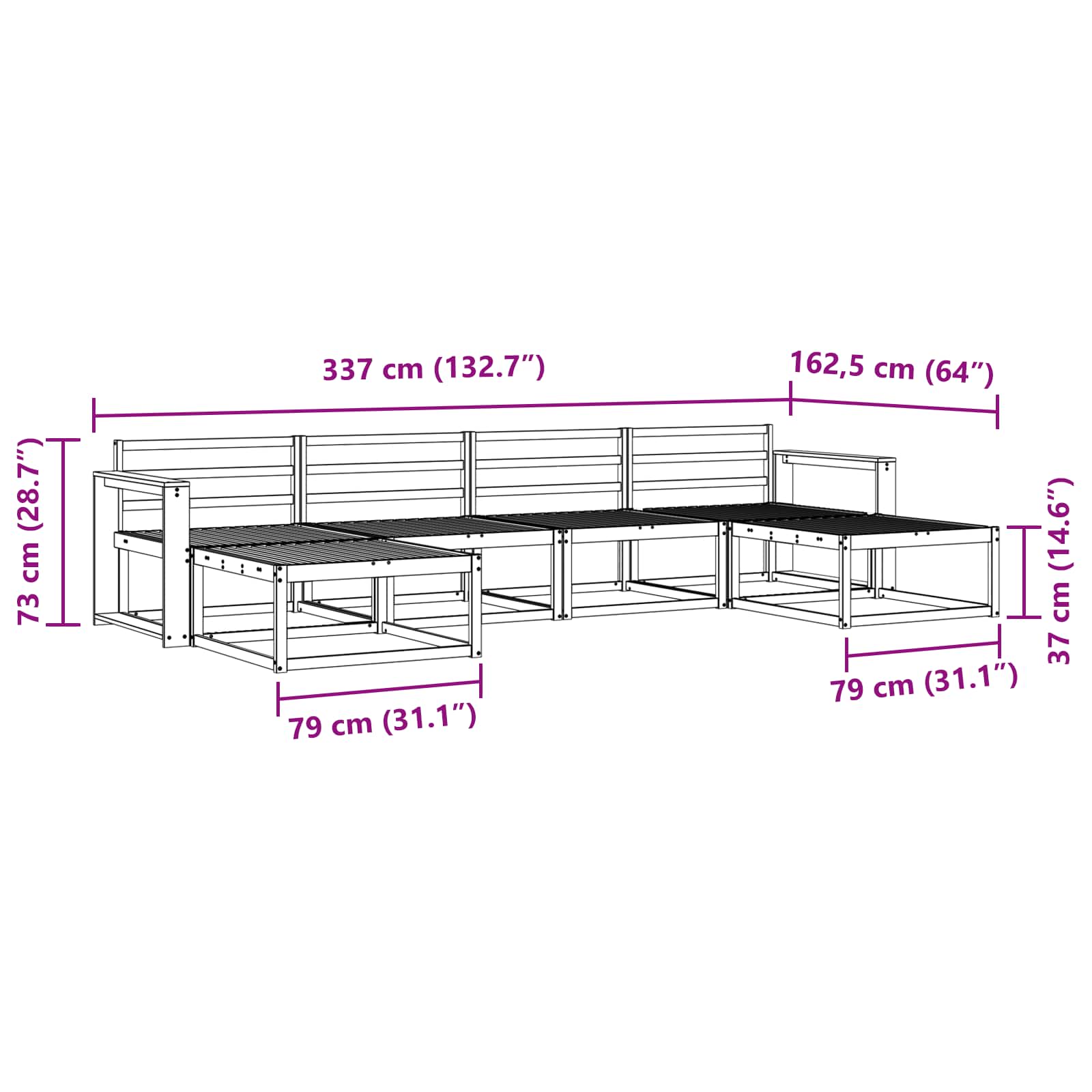 Zunanja garnitura za sedenje 6 pcs Naravna Masiven les akacije - slika 7