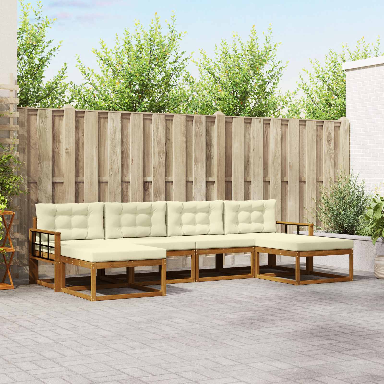 vidaXL Set de canapele de exterior cu pernă 6 pcs Natural și Crem