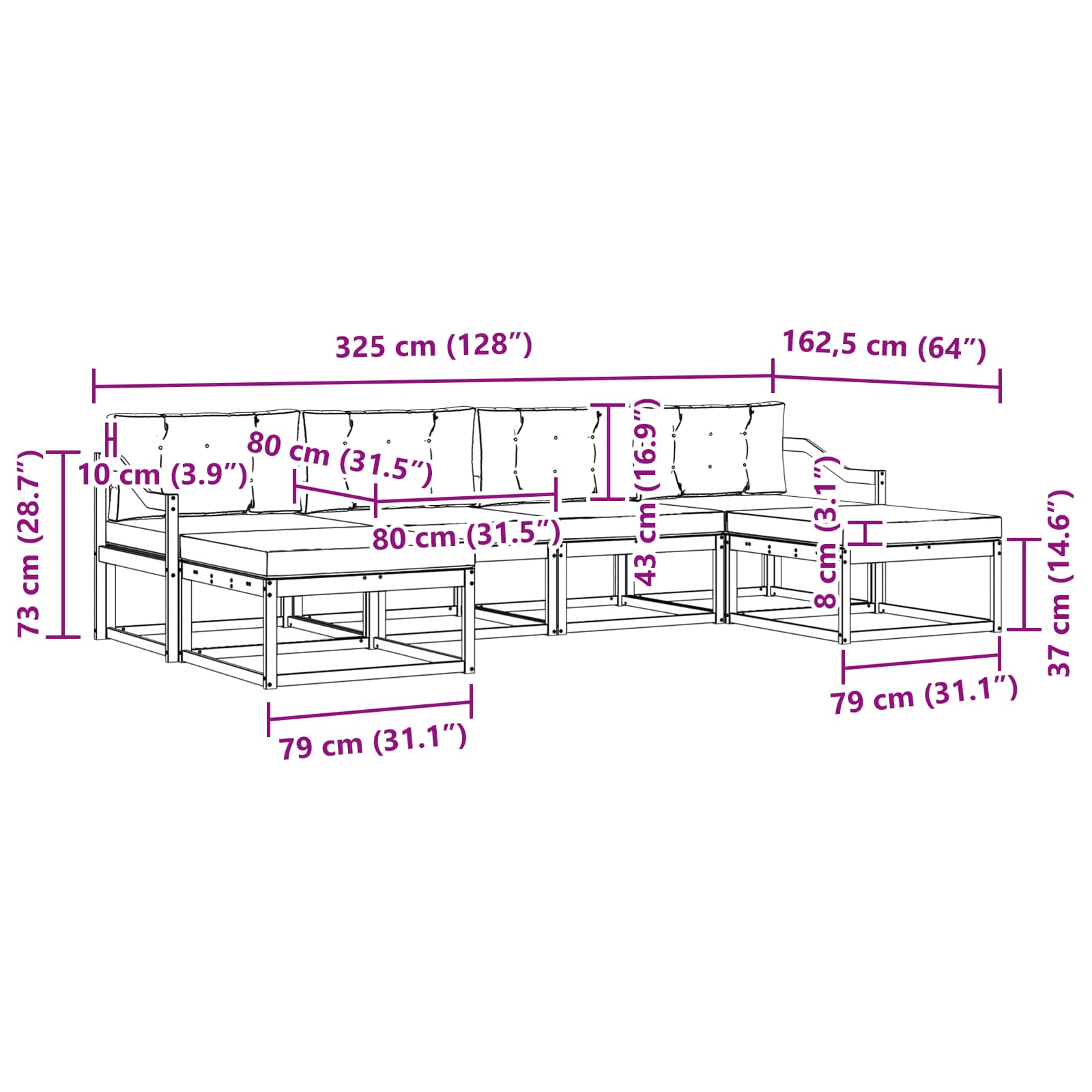 Zunanja garnitura za sedenje 6 pcs Naravna in antracitna - slika 6