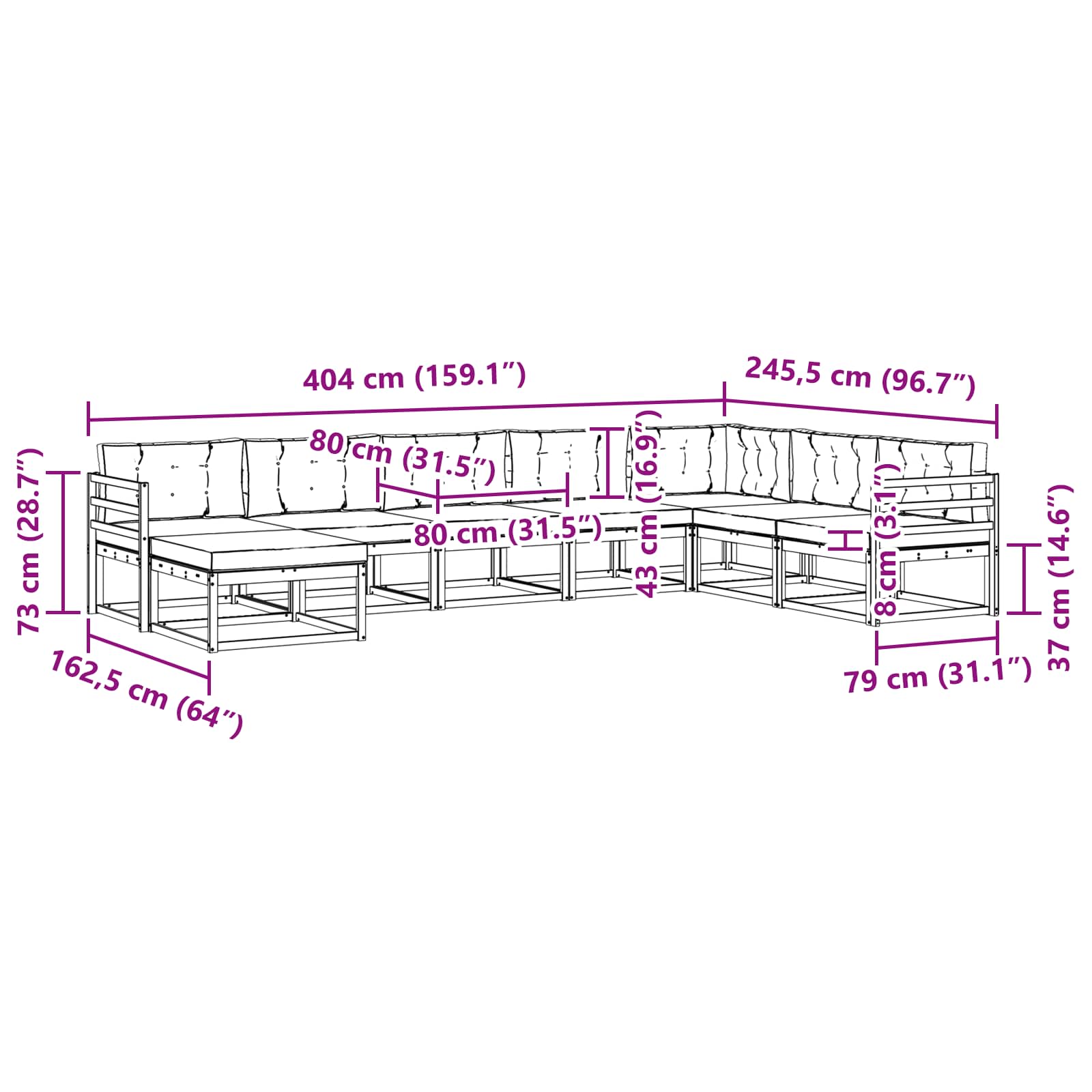 Zunanja garnitura za sedenje 8 pcs Naravna in antracitna - slika 7