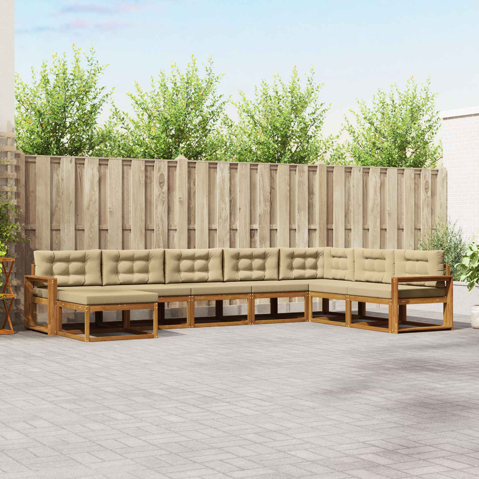 vidaXL Set de canapele de exterior cu pernă 8 pcs Natural și Bej