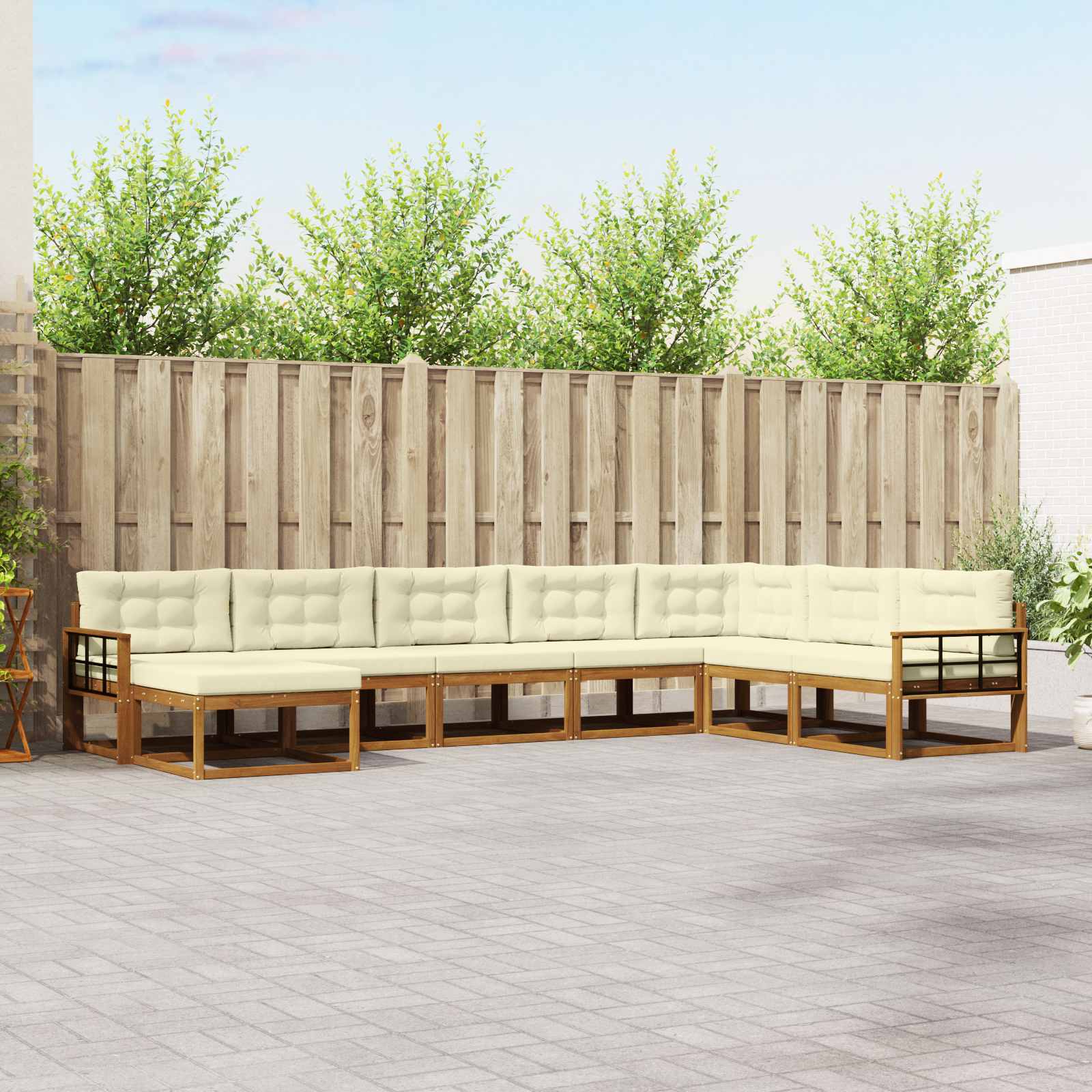 vidaXL Set de canapele de exterior cu pernă 8 pcs Natural și Crem