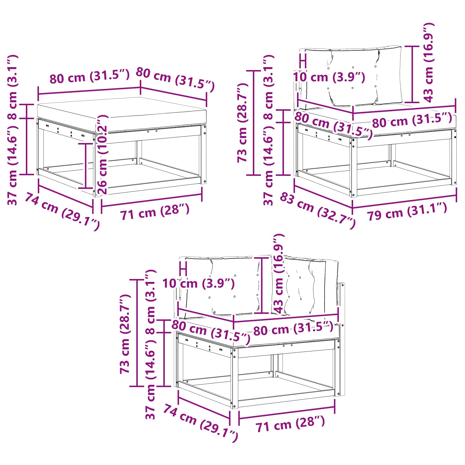 Zunanja garnitura za sedenje z blazino 8 pcs Naravna in smetana - slika 8