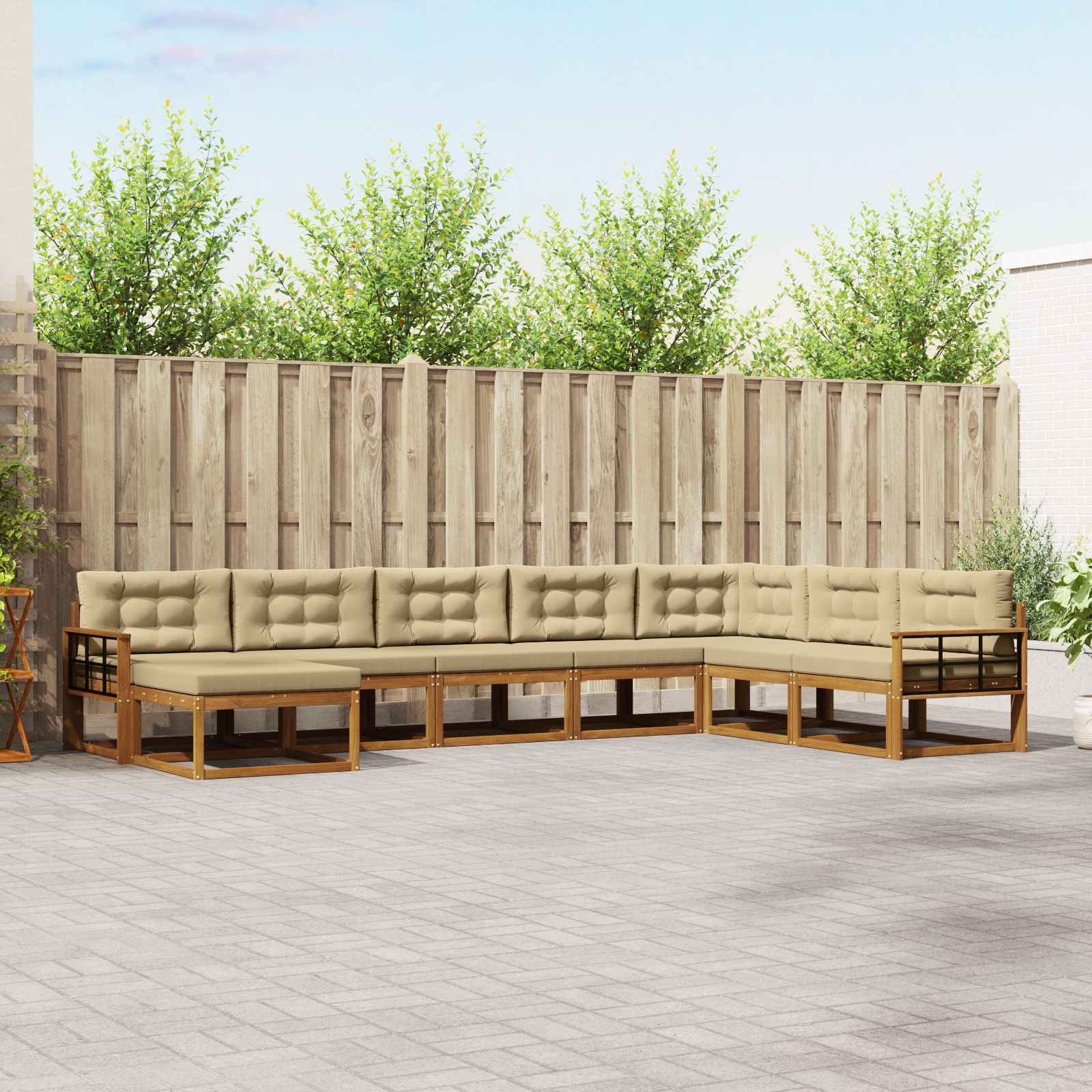 vidaXL Set de canapele de exterior cu pernă 8 pcs Natural și Bej