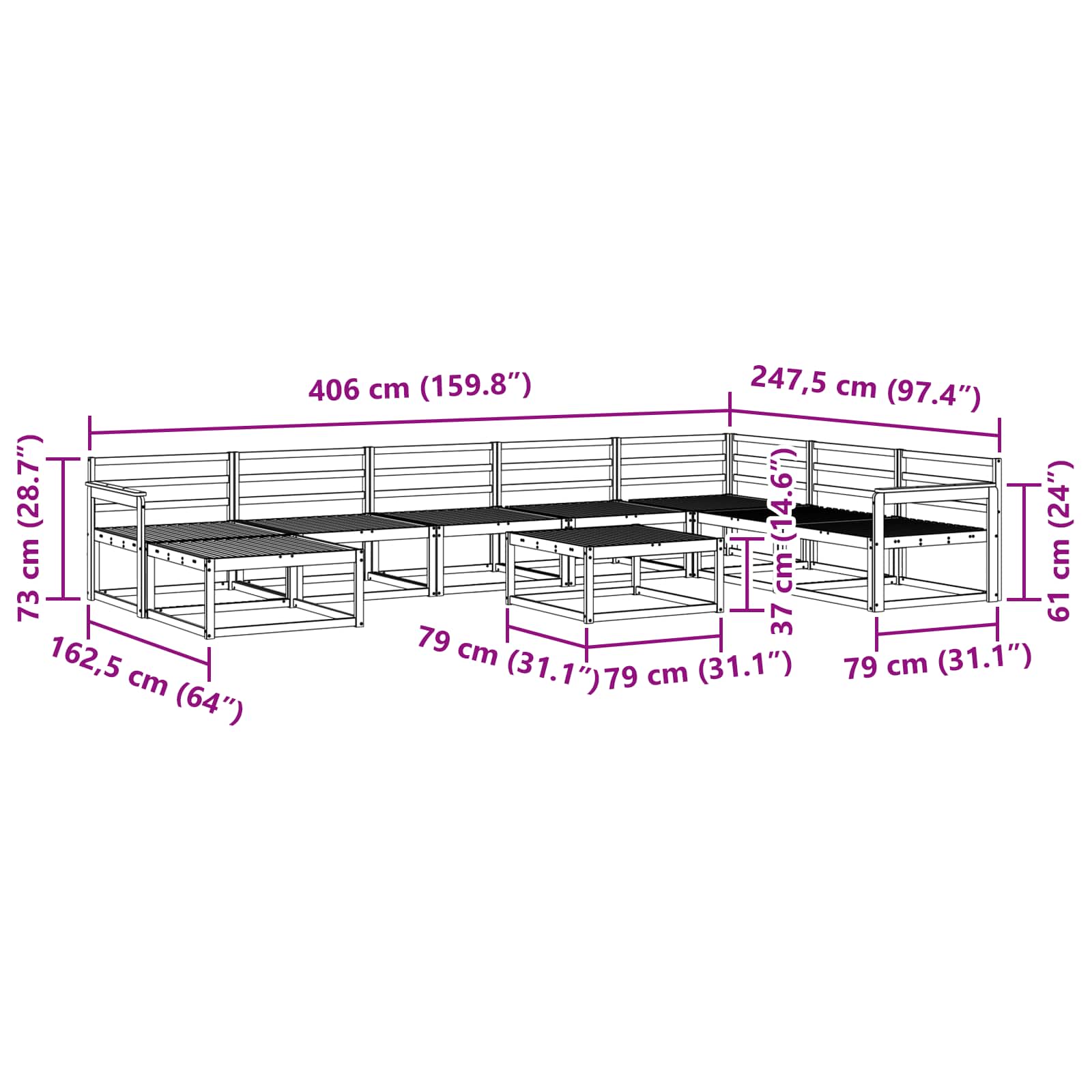Buiten bankenset 9 pcs Naturel Massief Acaciahout image 10