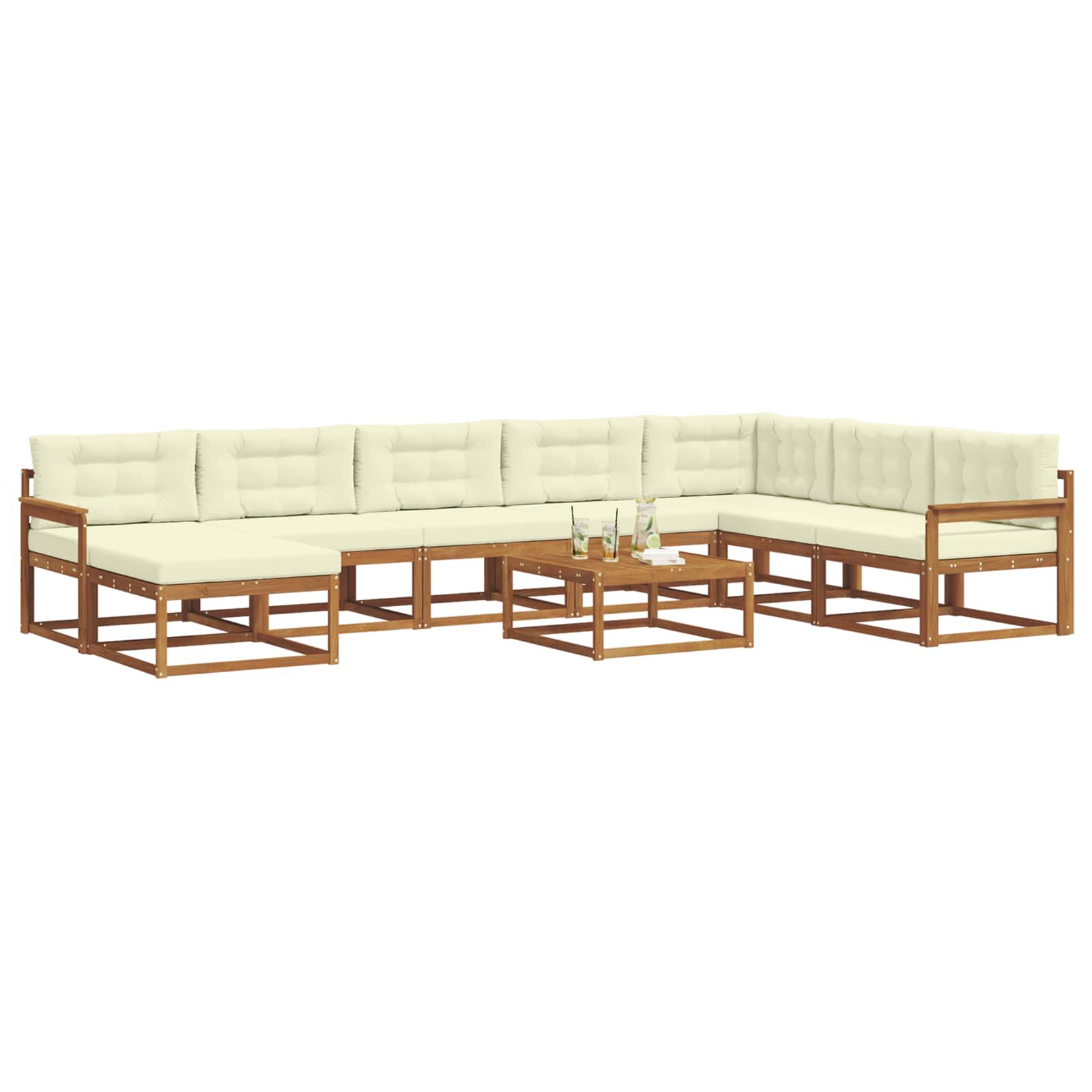 Zunanja garnitura za sedenje z blazino 9 pcs Naravna in smetana - slika 3