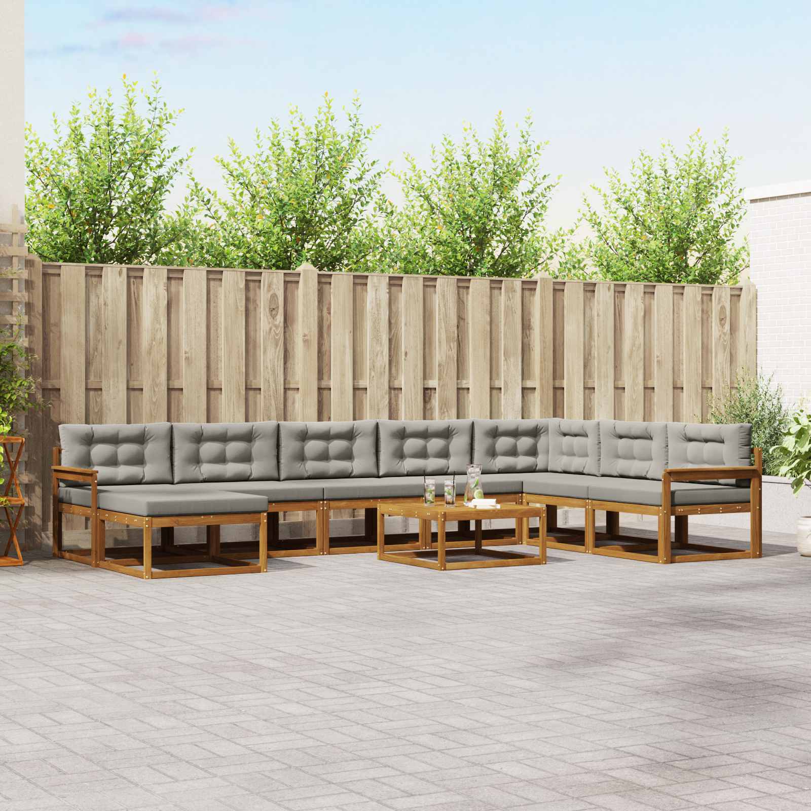 vidaXL Set de canapele de exterior 9 pcs Gri natural și deschis