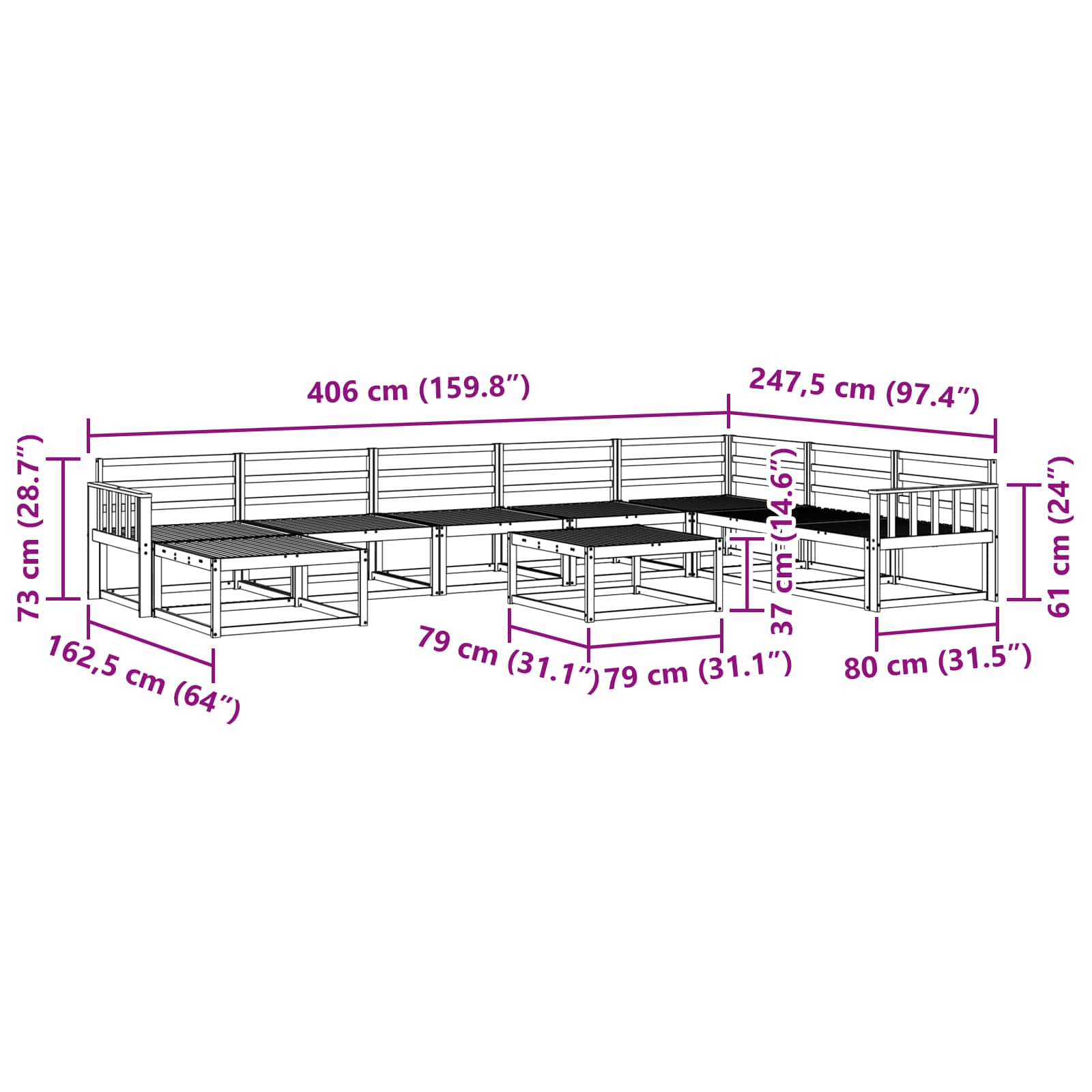 Buiten bankenset 9 pcs Naturel Massief Acaciahout image 10