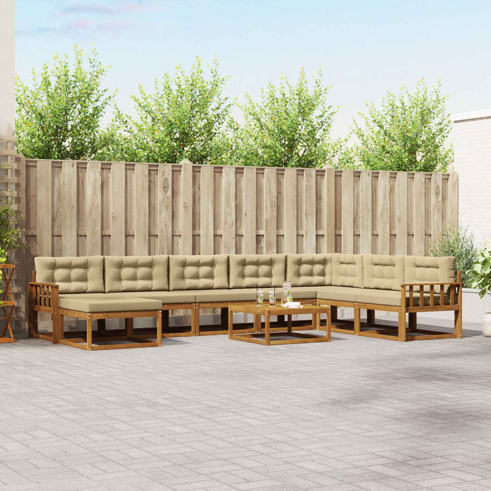 vidaXL Set de canapele de exterior cu pernă 9 pcs Natural și Bej