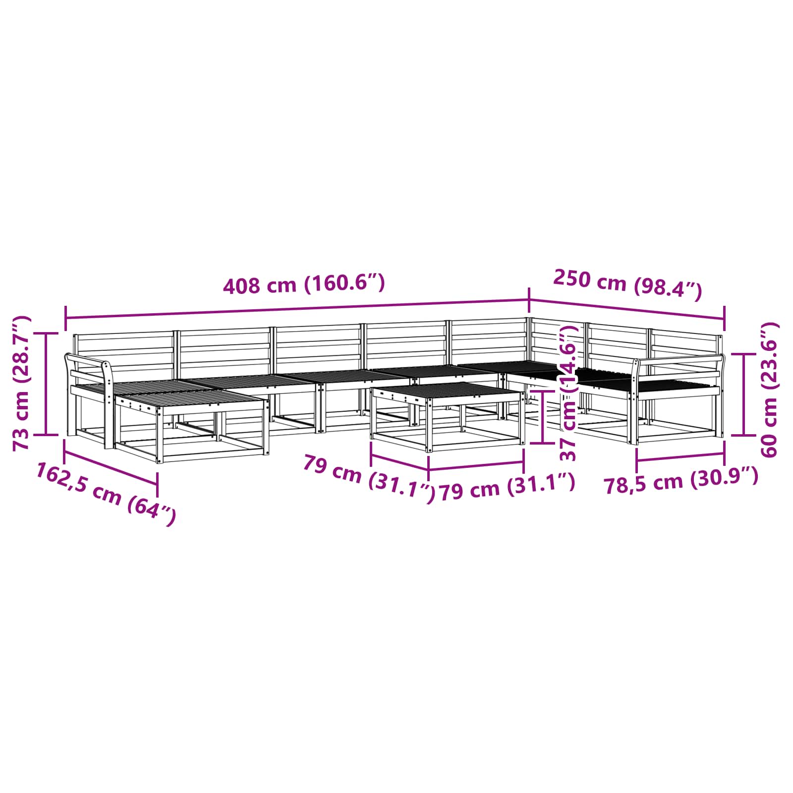 Buiten bankenset 9 pcs Naturel Massief Acaciahout image 10
