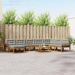 Zunanja garnitura za sedenje 9 pcs Naravna in svetlo siva