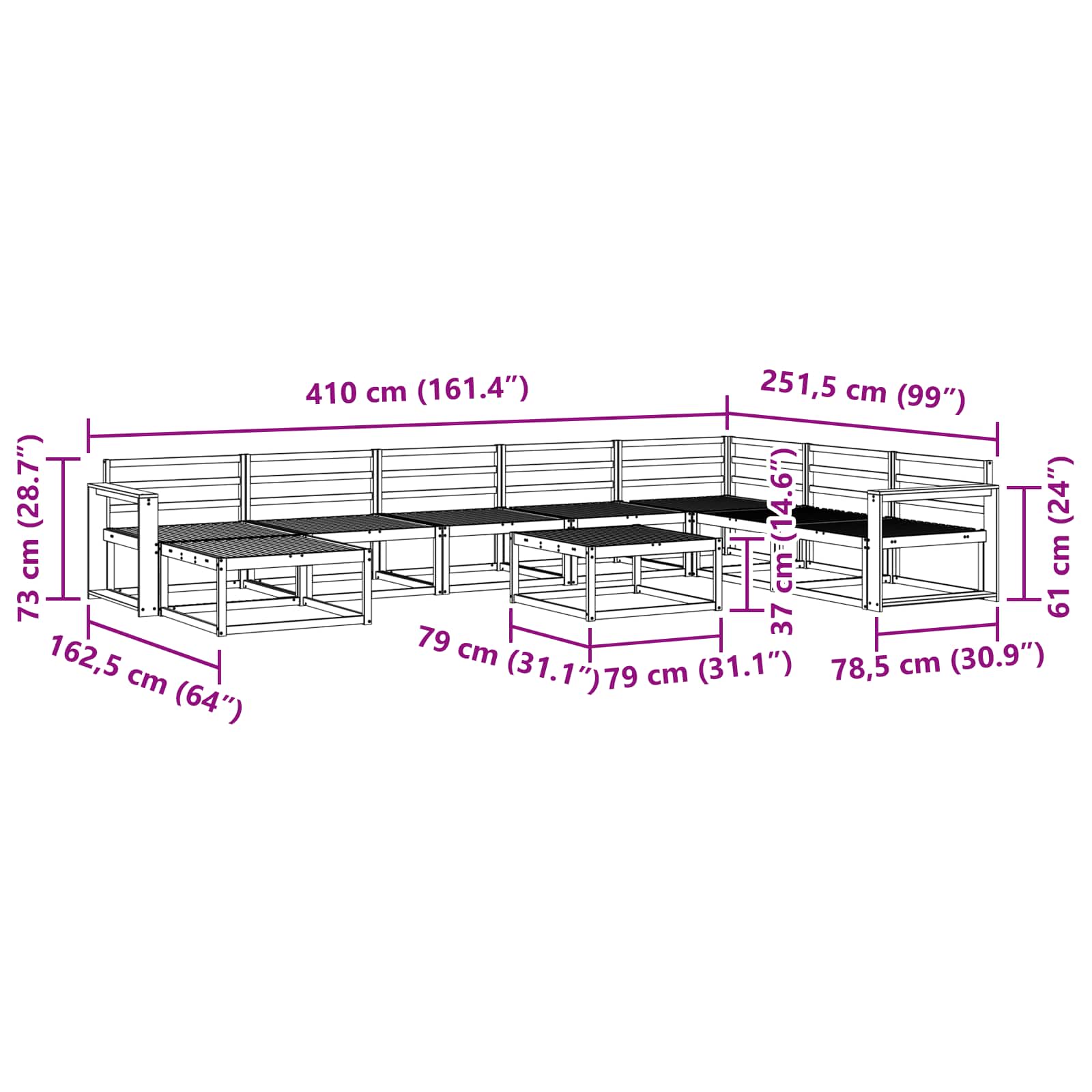 Buiten bankenset 9 pcs Naturel Massief Acaciahout image 10