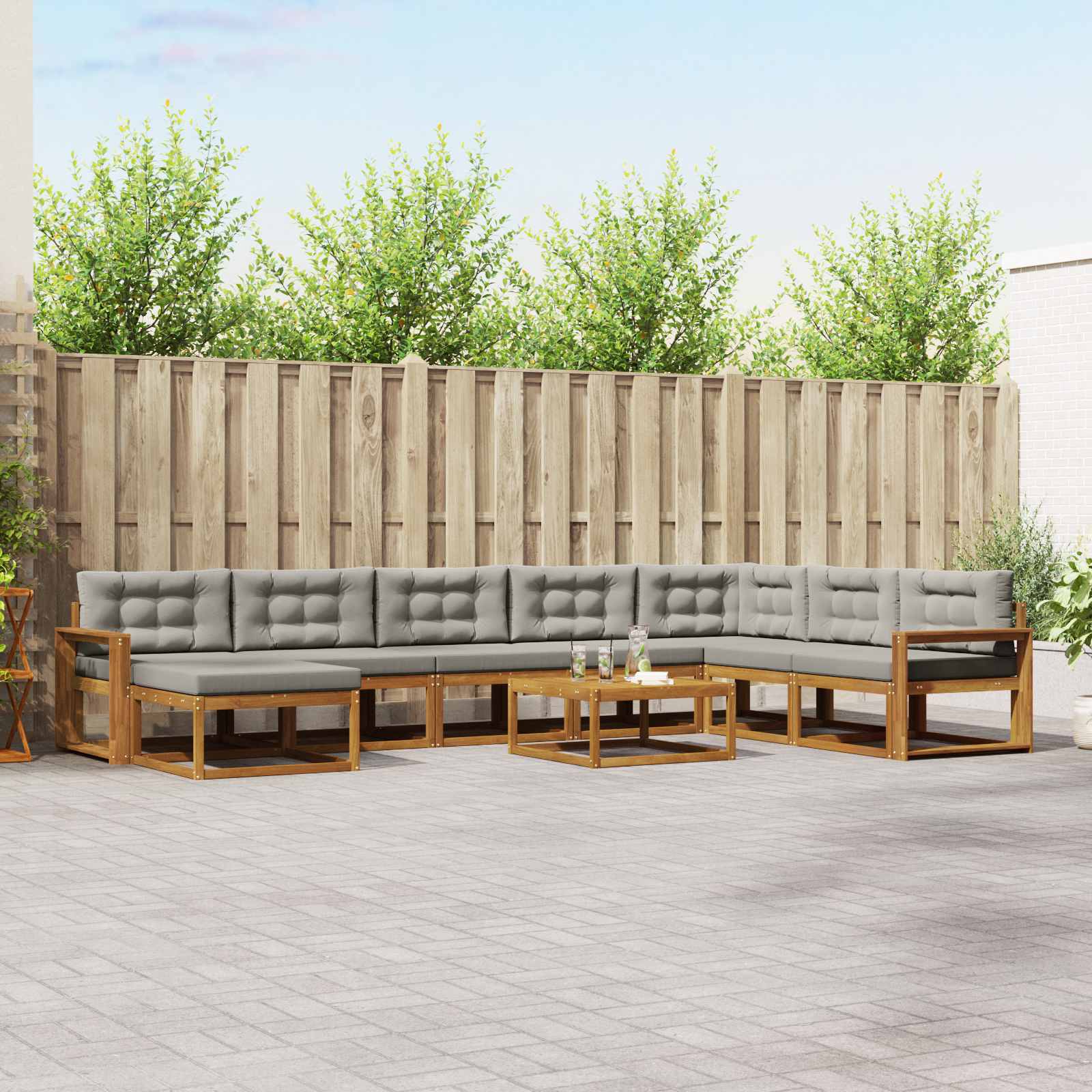 vidaXL Set de canapele de exterior 9 pcs Gri natural și deschis