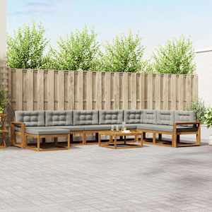 Zunanja garnitura za sedenje 9 pcs Naravna in svetlo siva