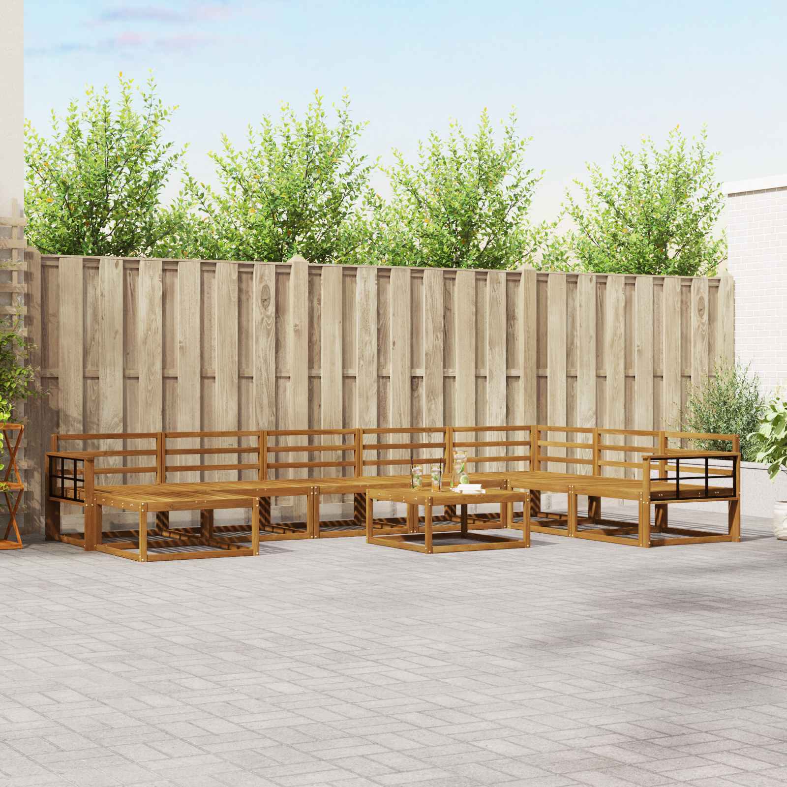 vidaXL Set de canapele de exterior 9 pcs natural Lemn Solid de Acacia