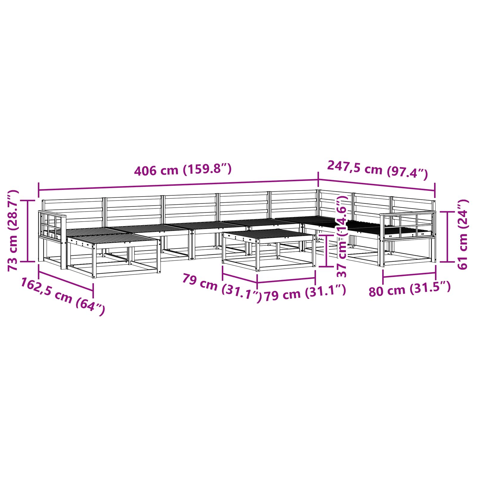 Buiten bankenset 9 pcs Naturel Massief Acaciahout image 10