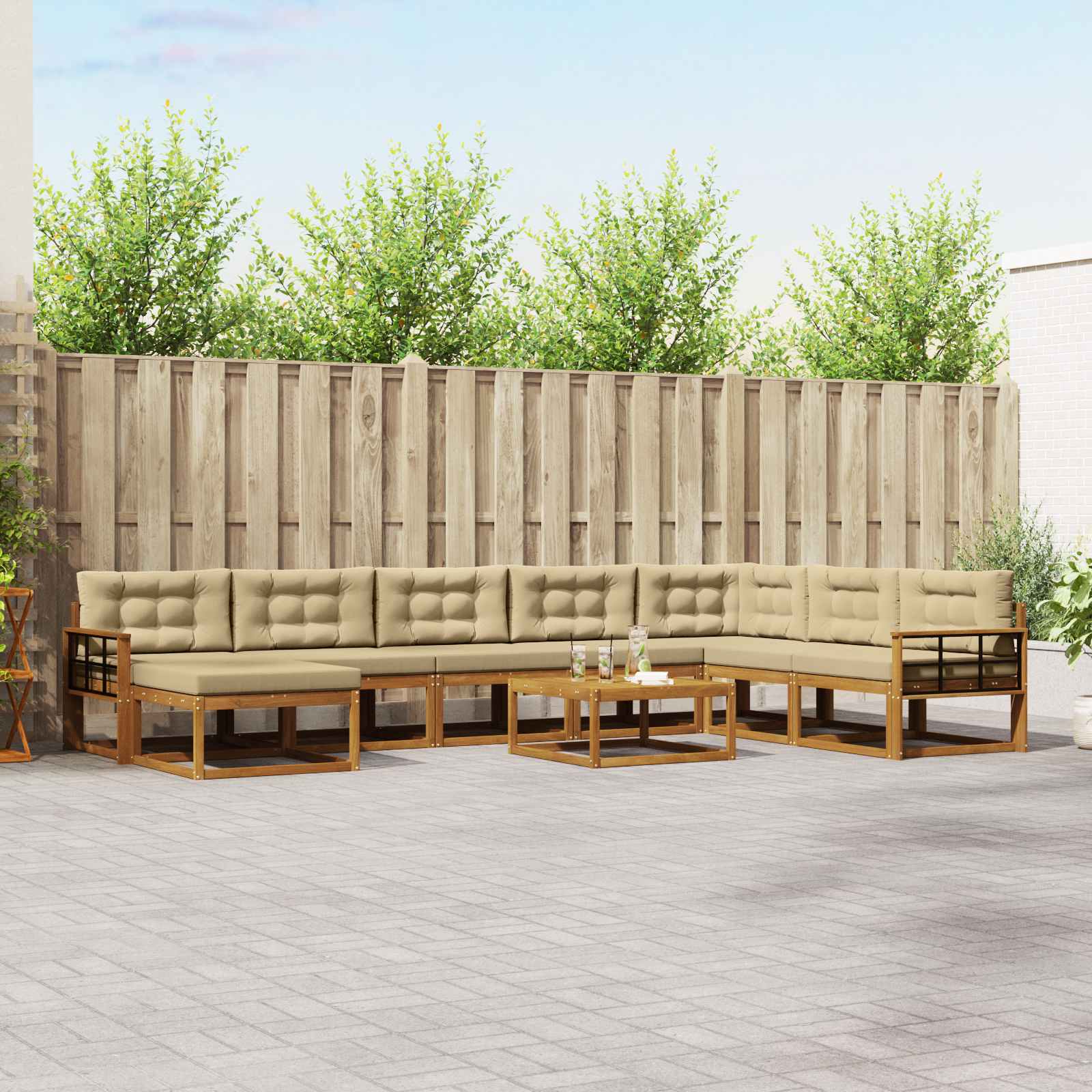 vidaXL Set de canapele de exterior cu pernă 9 pcs Natural și Bej